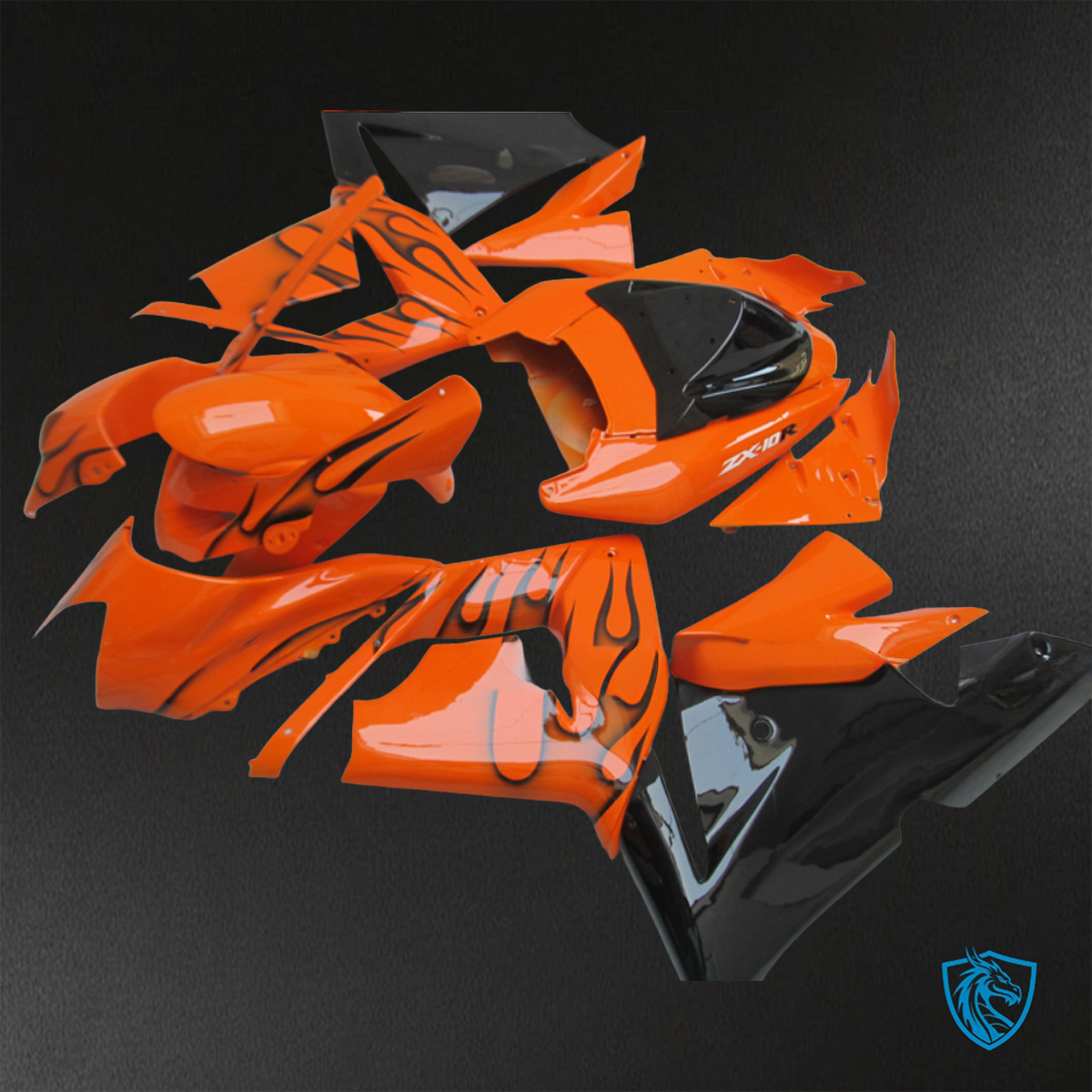 Kawasaki Ninja ZX-10R (2004-2005) Orange & Black Flame ABS Bodywork - Fairings Kit