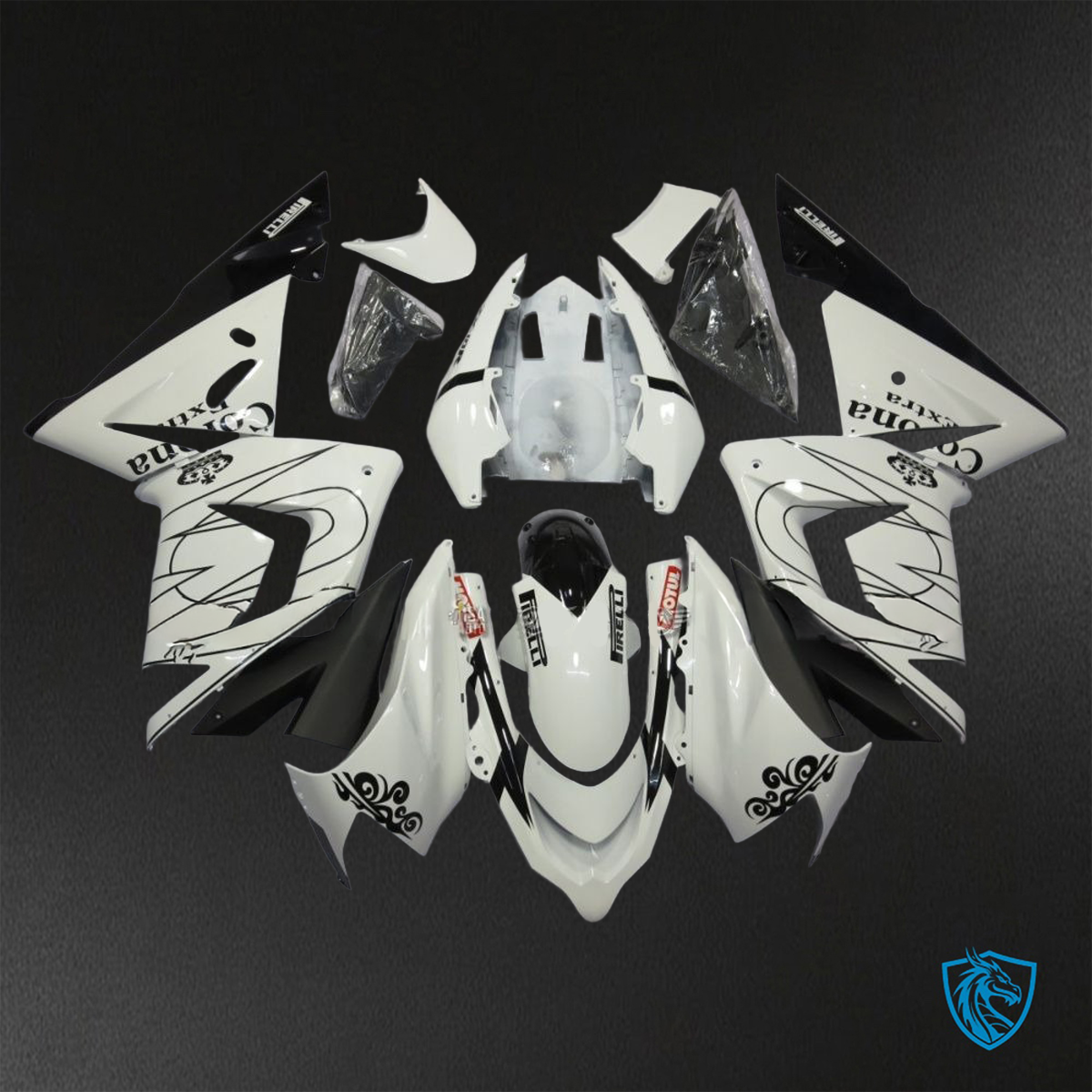 Kawasaki Ninja ZX-10R (2004-2005) White With Print - Custom ABS Fairing Kit