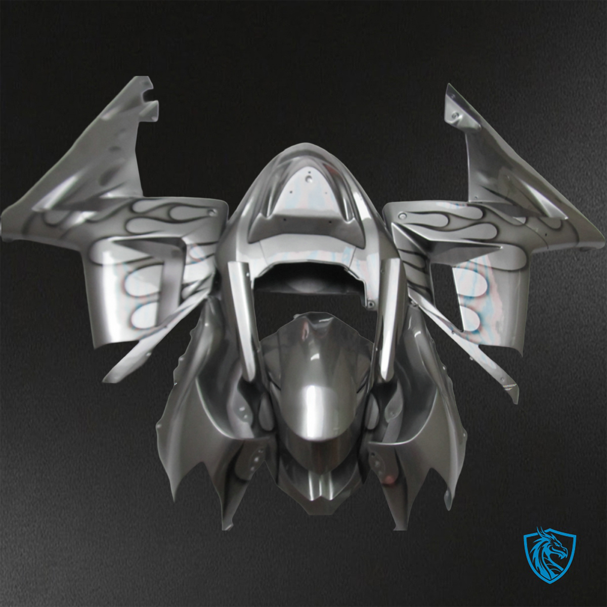 Kawasaki Ninja ZX-10R (2004-2005) Silver & Black Flame - Replacement Motorcycle Fairings Kit