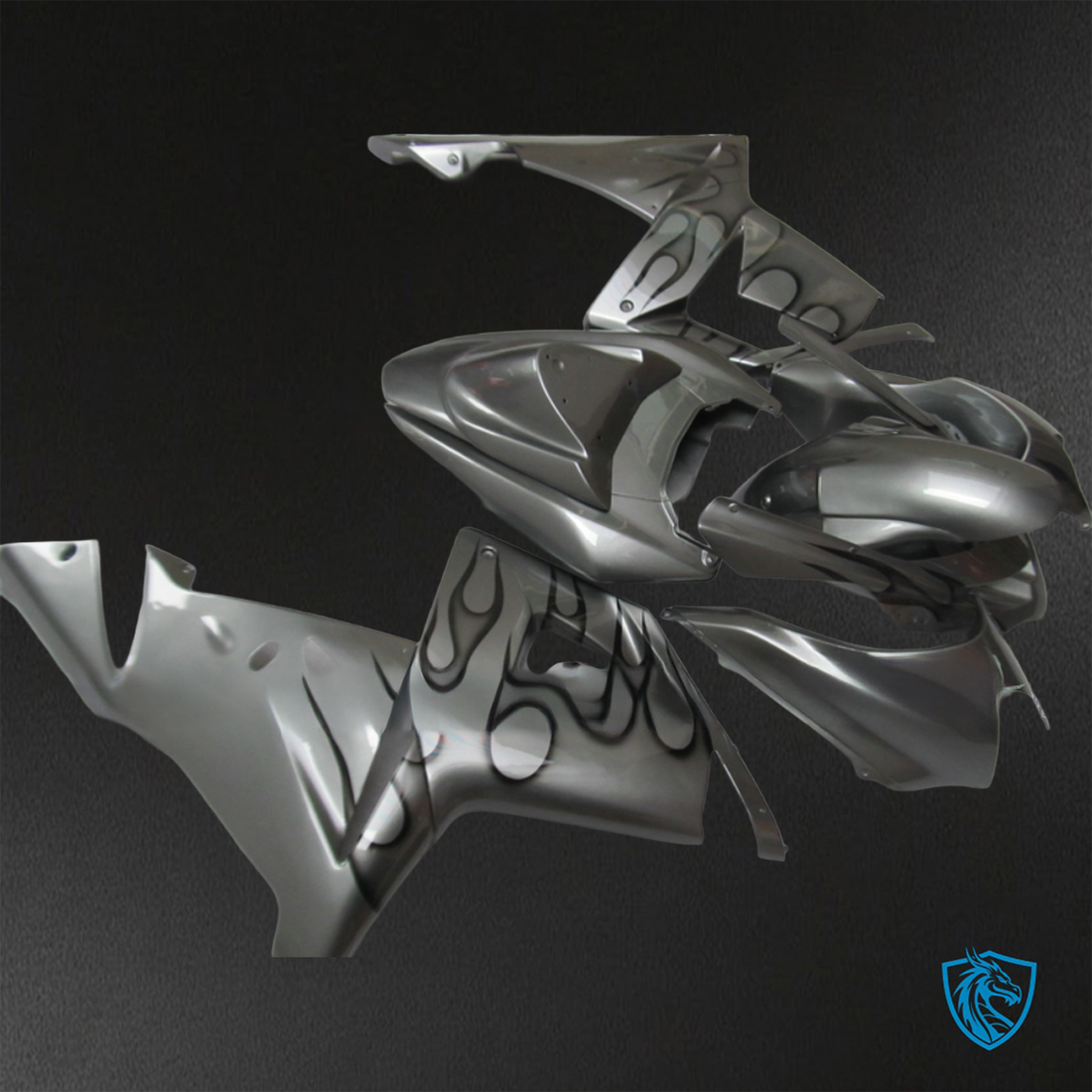 Kawasaki Ninja ZX-10R (2004-2005) Silver & Black Flame - Replacement Motorcycle Fairings Kit