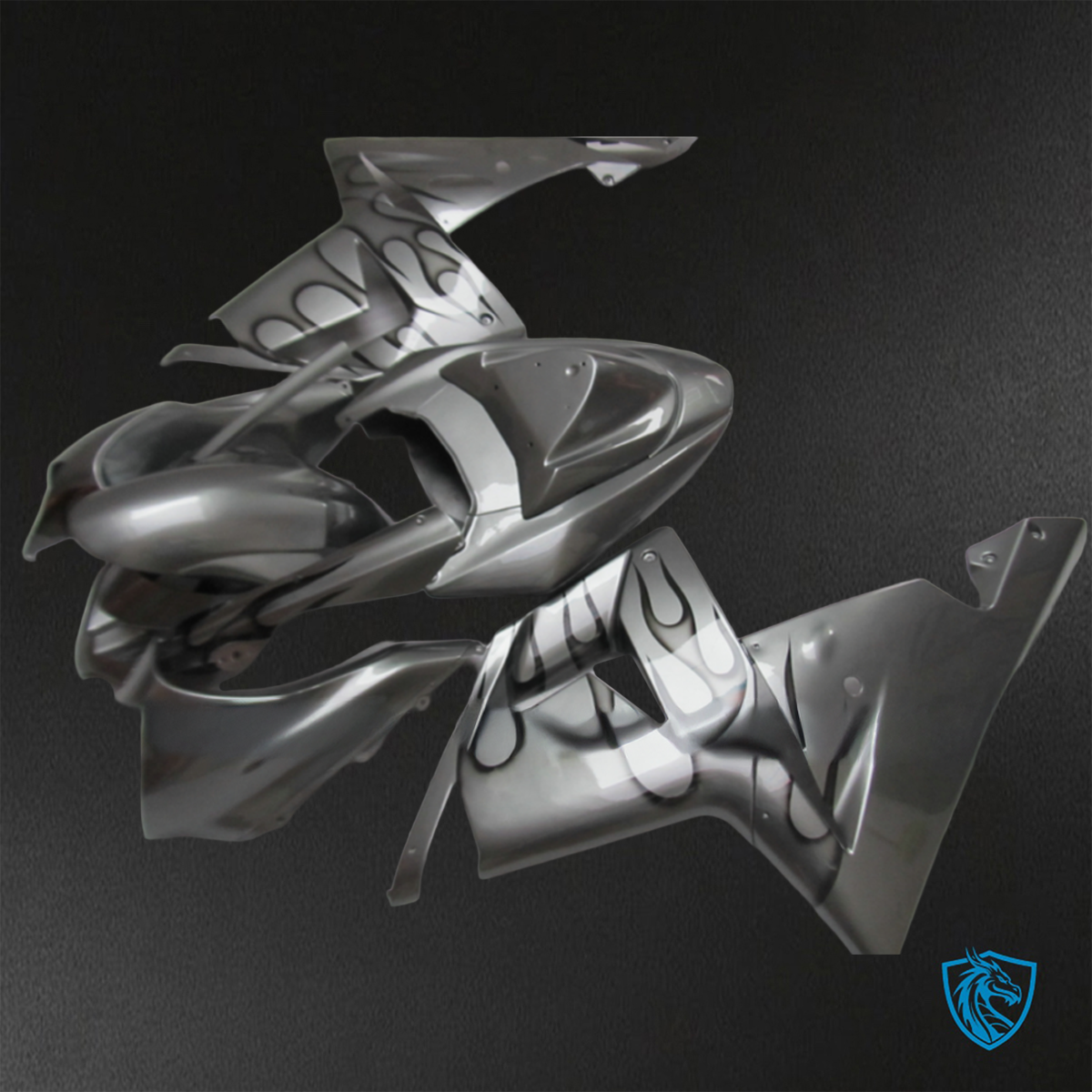 Kawasaki Ninja ZX-10R (2004-2005) Silver & Black Flame - Replacement Motorcycle Fairings Kit