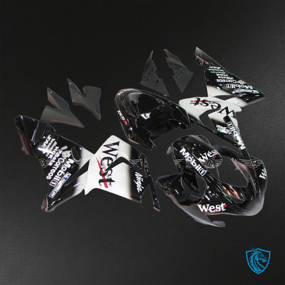 Kawasaki Ninja ZX-10R (2004-2005) White & Black - Custom ABS Fairing Kit