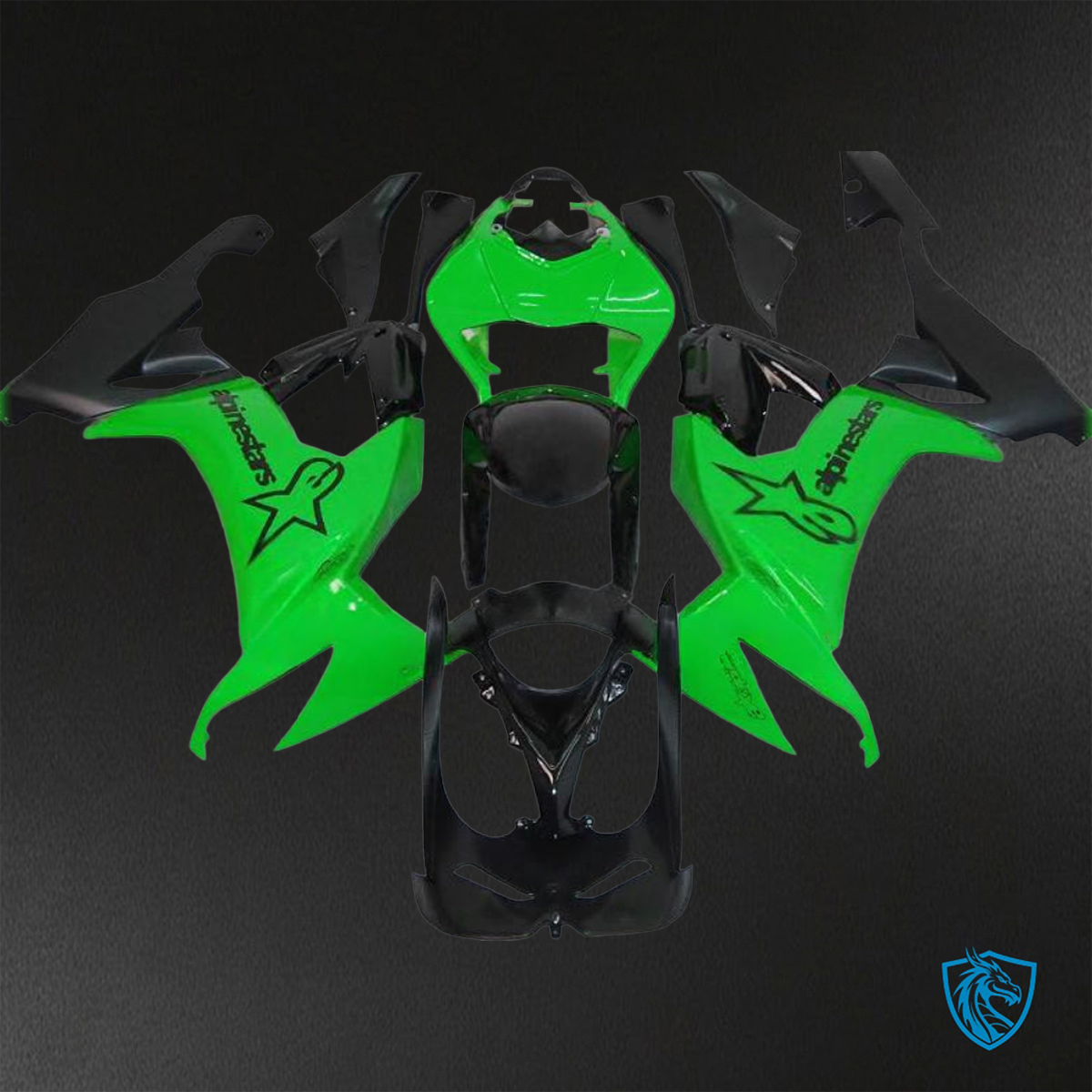 Kawasaki Ninja ZX-10R (2008-2010) Green & Black Fairings Kit - Aftermarket ABS Bodywork