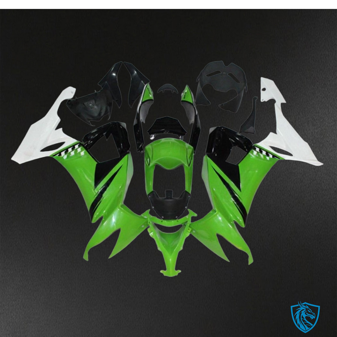 Kawasaki Ninja ZX-10R (2008-2010) Green, Black & White - Custom ABS Fairing Kit