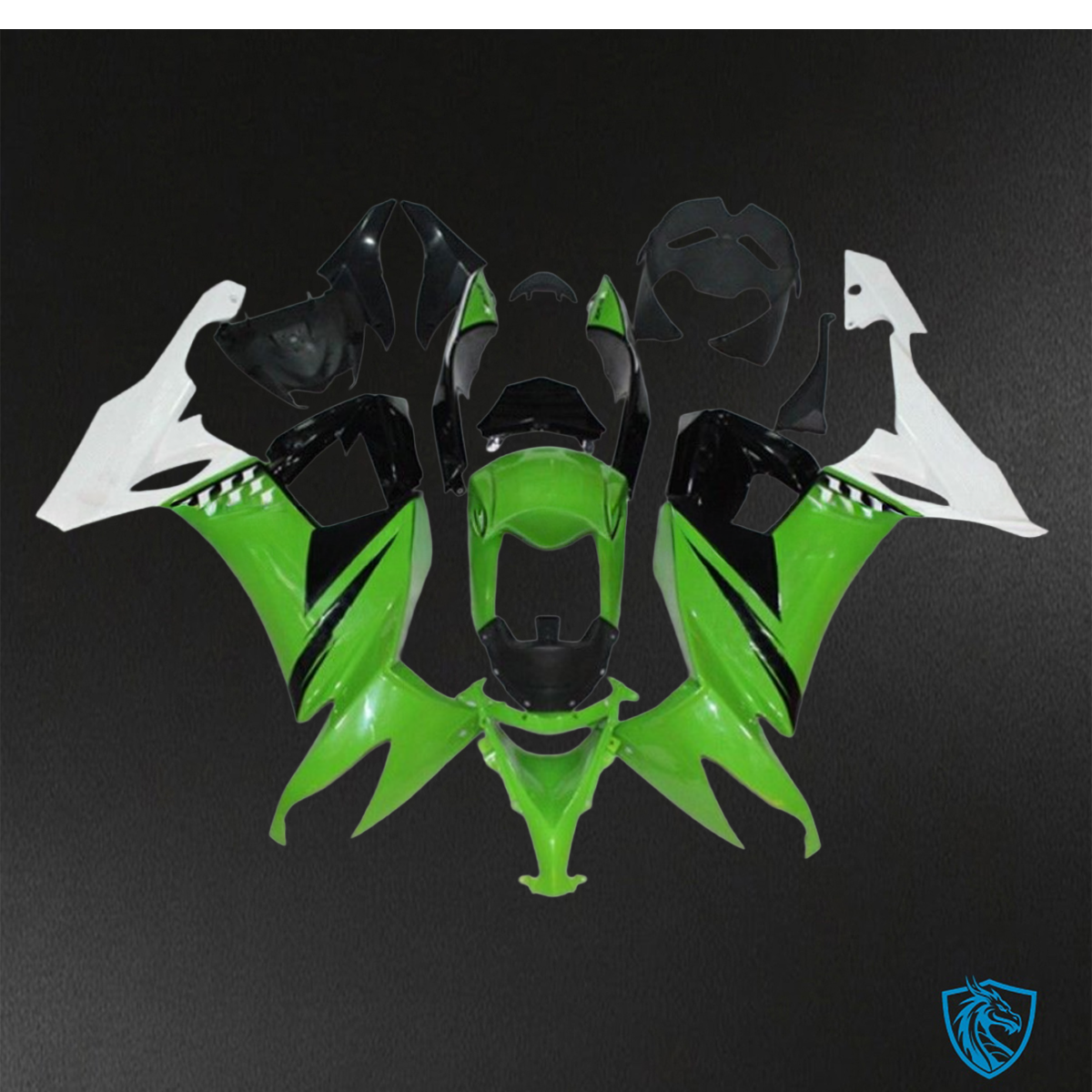 Kawasaki Ninja ZX-10R (2008-2010) Green, Black & White - Custom ABS Fairing Kit