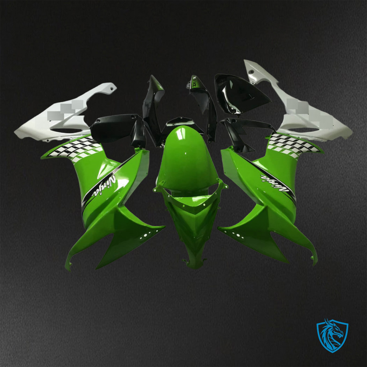 Kawasaki Ninja ZX-10R (2008-2010) Green, Black & White - Custom ABS Fairing Kit