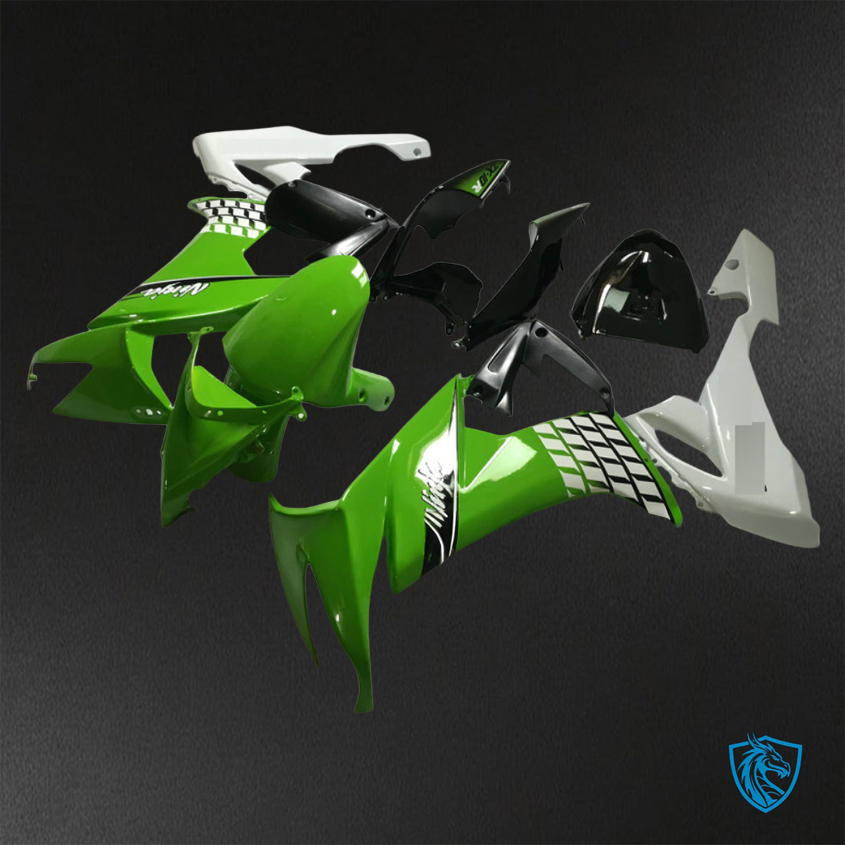Kawasaki Ninja ZX-10R (2008-2010) Green, Black & White - Custom ABS Fairing Kit