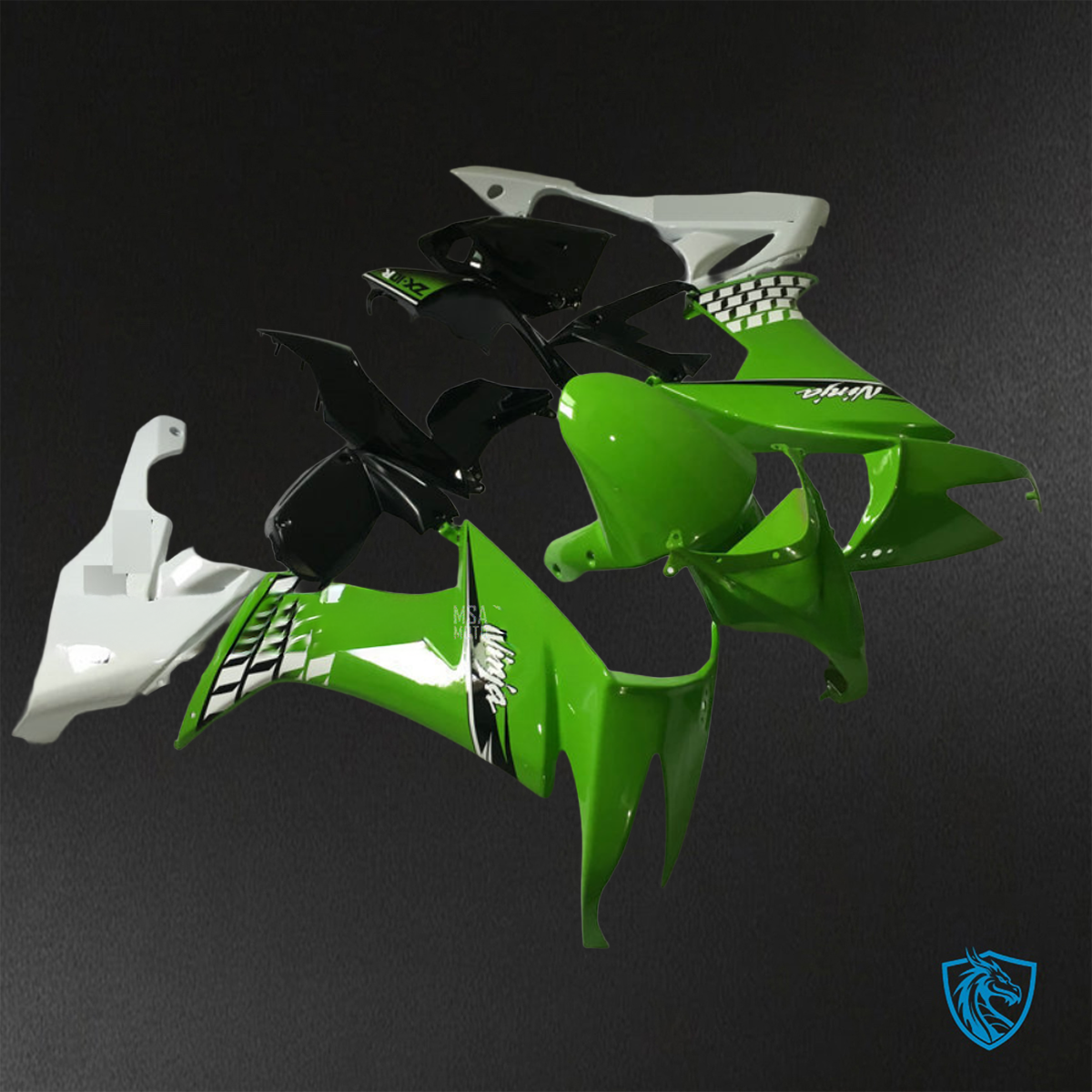 Kawasaki Ninja ZX-10R (2008-2010) Green, Black & White - Custom ABS Fairing Kit