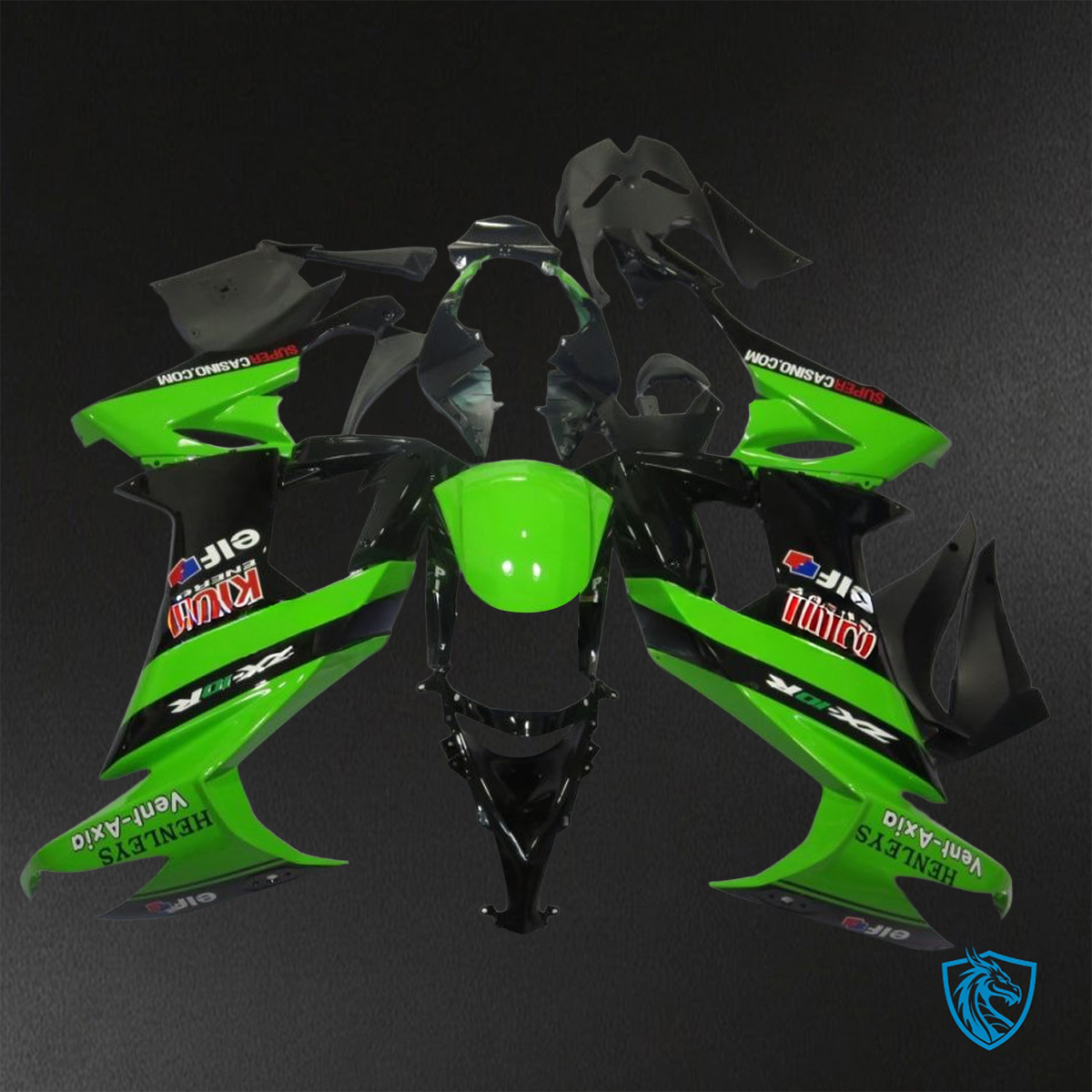 Kawasaki Ninja ZX-10R (2008-2010) Black & Green Logos - Replacement Motorcycle Fairings Kit