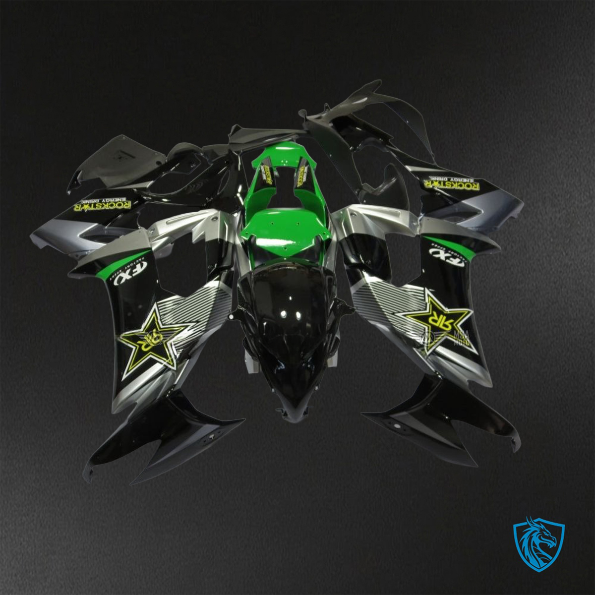 Kawasaki Ninja ZX-10R (2008-2010) Black & Green Rock Star Fairings Kit - Aftermarket ABS Bodywork