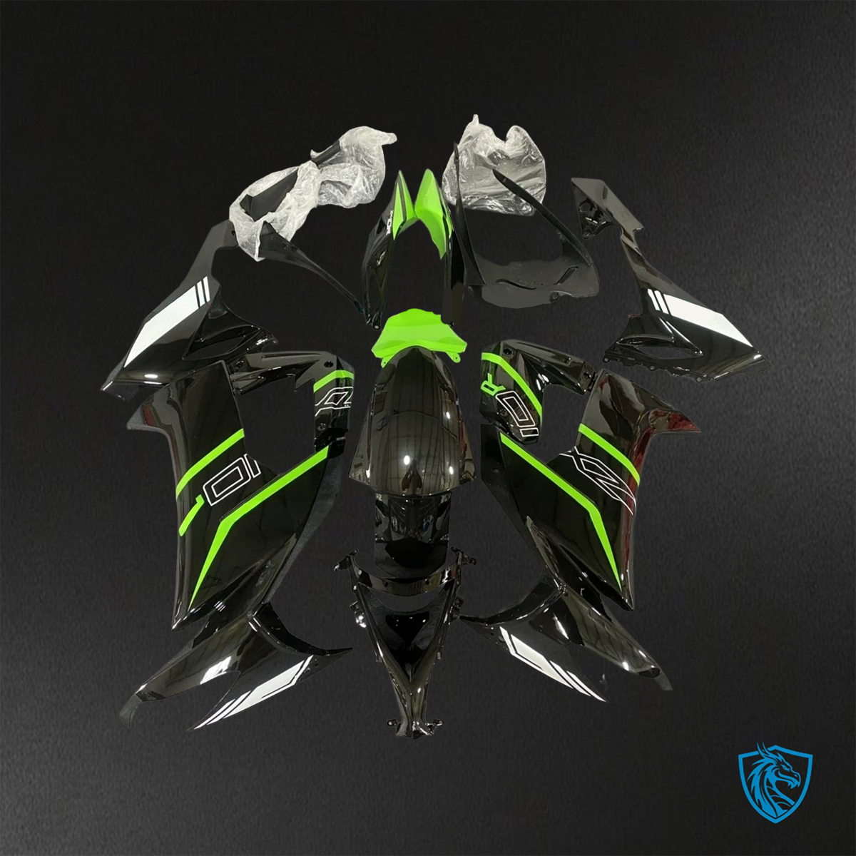 Kawasaki Ninja ZX-10R (2008-2010) Gloss Black & Green - Replacement Motorcycle Fairings Kit