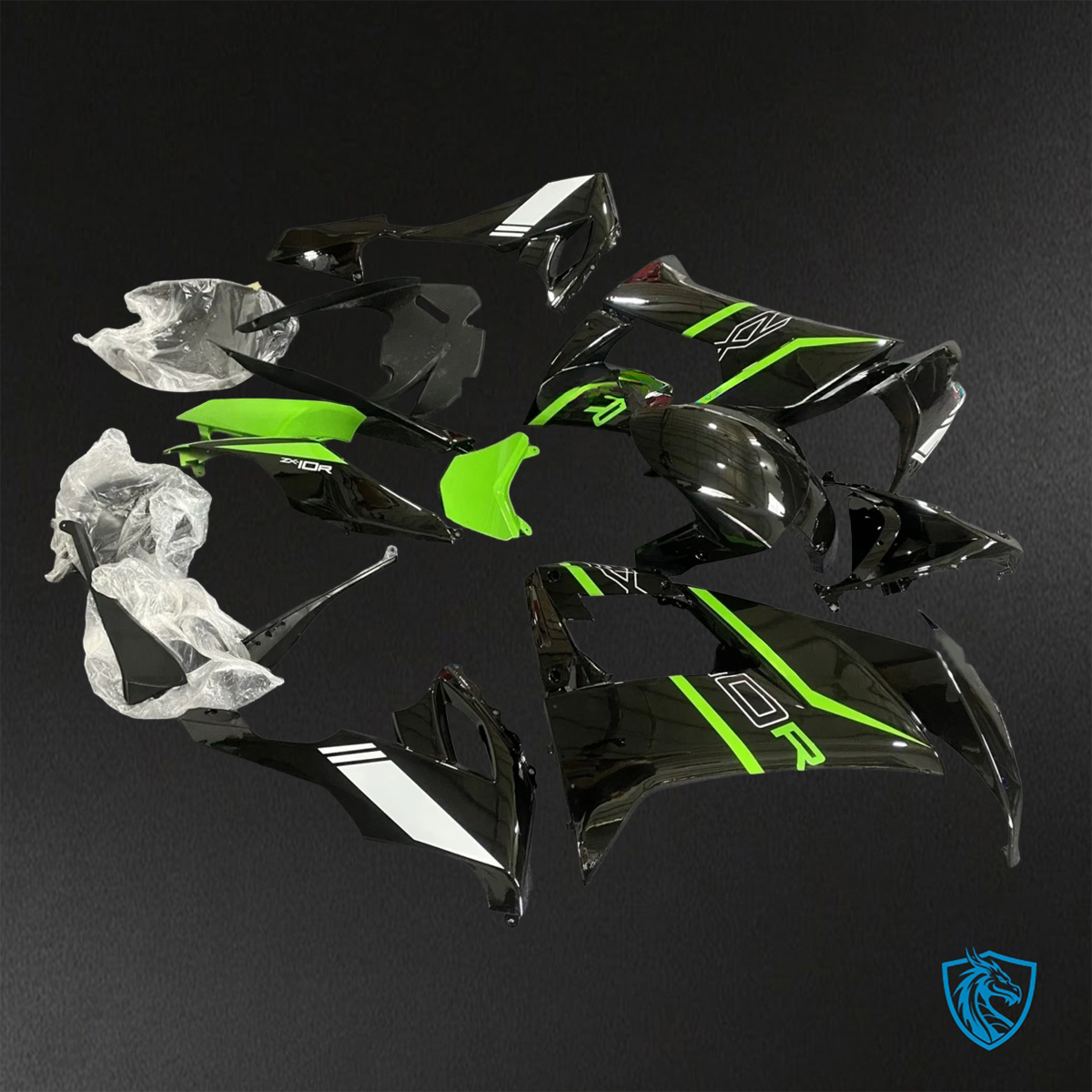 Kawasaki Ninja ZX-10R (2008-2010) Gloss Black & Green - Replacement Motorcycle Fairings Kit