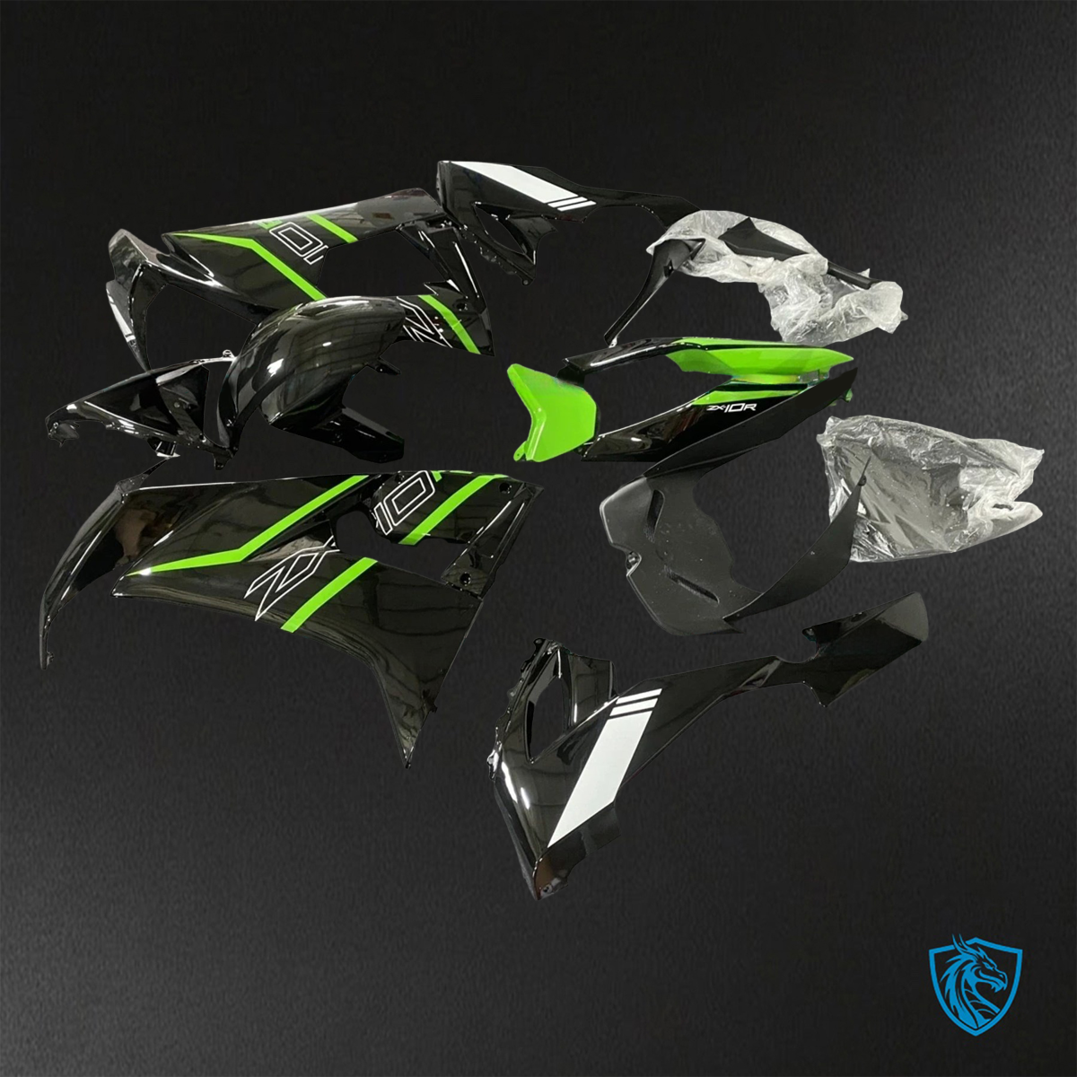 Kawasaki Ninja ZX-10R (2008-2010) Gloss Black & Green - Replacement Motorcycle Fairings Kit