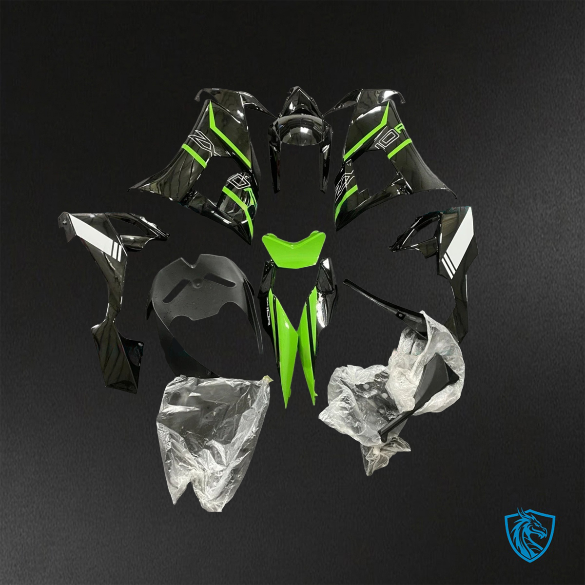Kawasaki Ninja ZX-10R (2008-2010) Gloss Black & Green - Replacement Motorcycle Fairings Kit