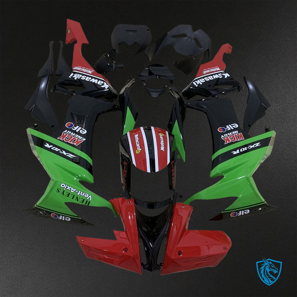Kawasaki Ninja ZX-10R (2008-2010) Green, Black & Red Fairings Kit - Aftermarket ABS Bodywork