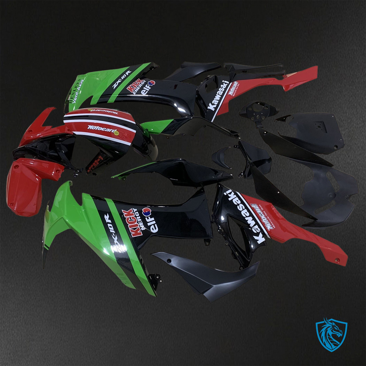 Kawasaki Ninja ZX-10R (2008-2010) Green, Black & Red Fairings Kit - Aftermarket ABS Bodywork