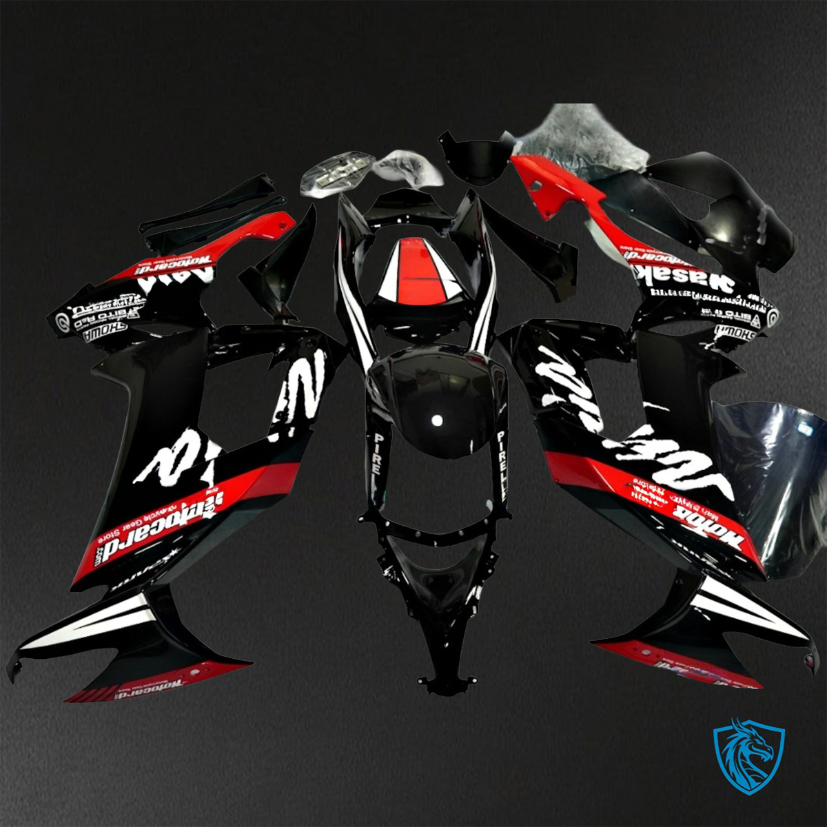 Kawasaki Ninja ZX-10R (2008-2010) Black, Red & White Fairings Kit - Aftermarket ABS Bodywork