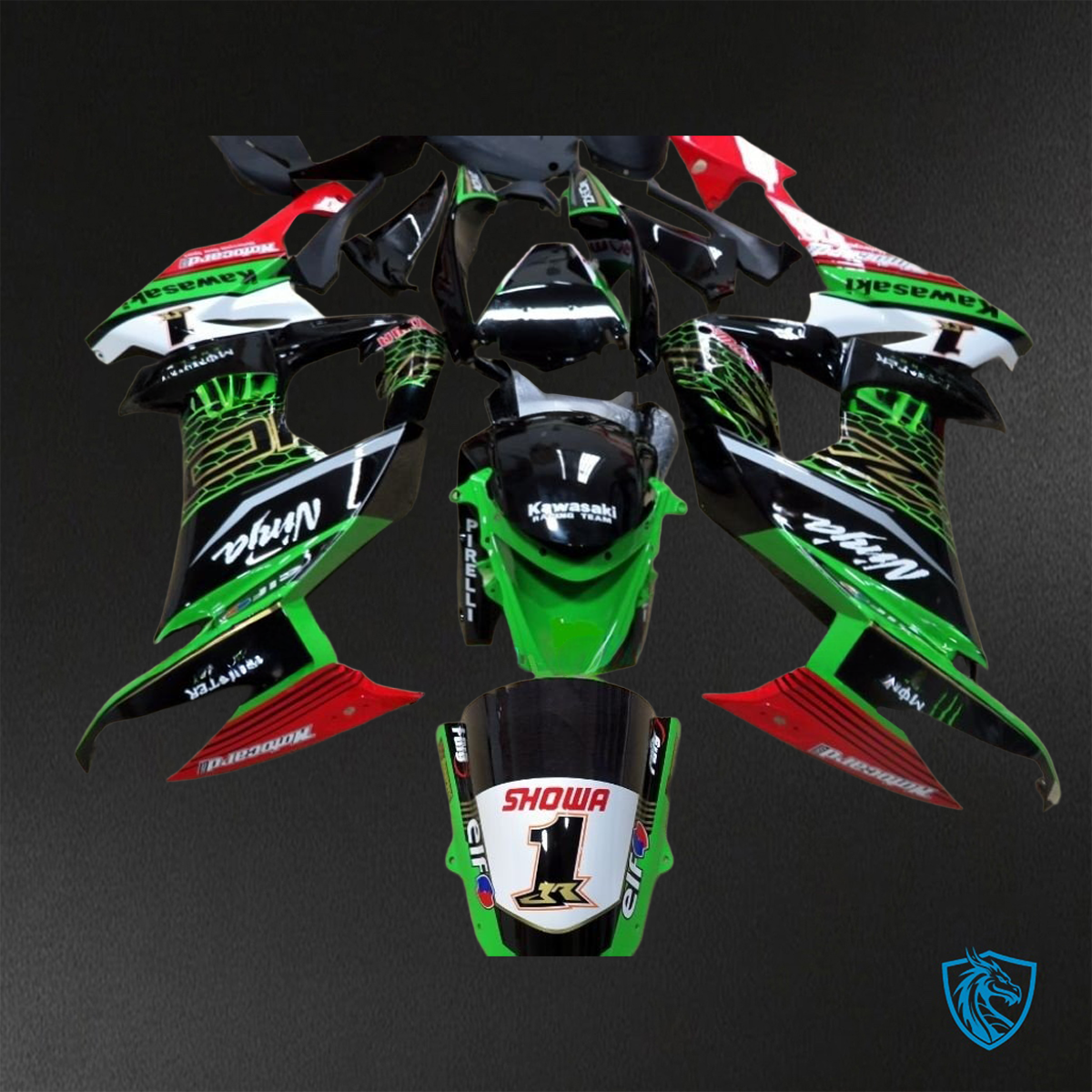 Kawasaki Ninja ZX-10R (2008-2010) Black, White & Green ABS Bodywork - Fairings Kit