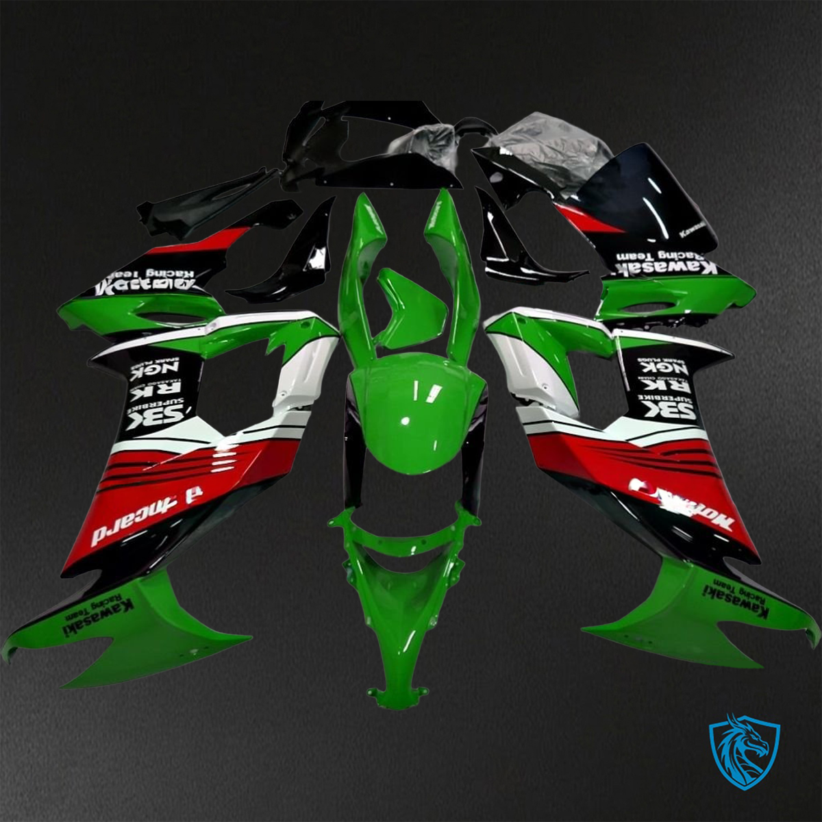 Kawasaki Ninja ZX-10R (2008-2010) Green, Black, White & Red - Replacement Motorcycle Fairings Kit