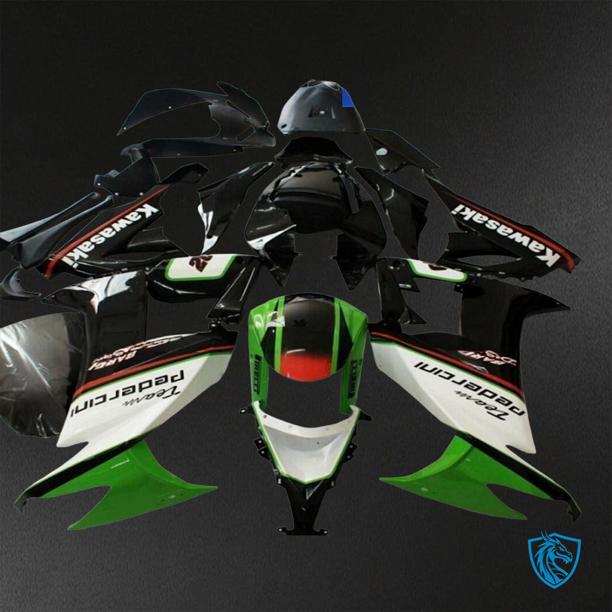 Kawasaki Ninja ZX-10R (2008-2010) Gloss Black, Green & White ABS Bodywork - Fairings Kit