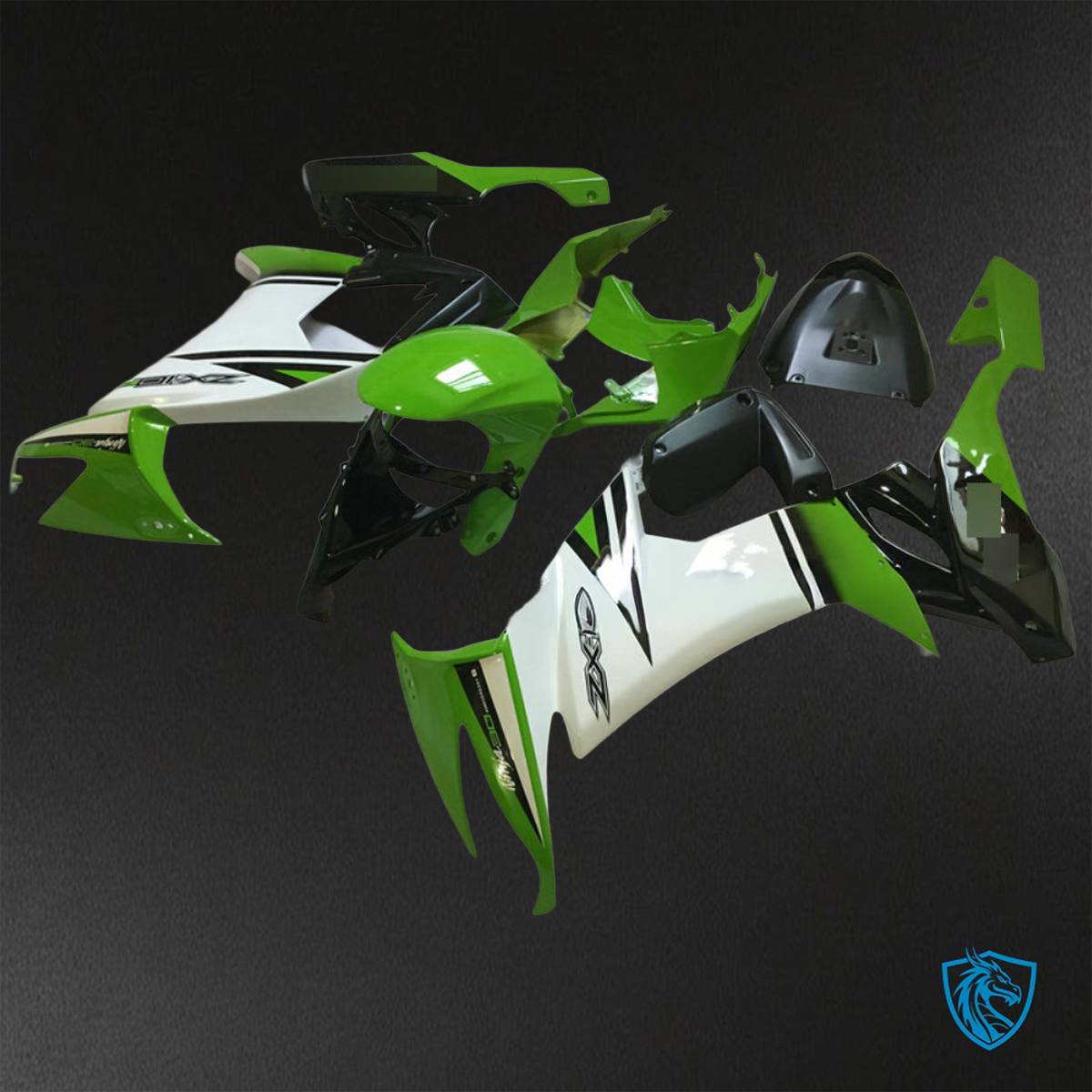 Kawasaki Ninja ZX-10R (2008-2010) Glossy Green & White Fairings Kit - Aftermarket ABS Bodywork