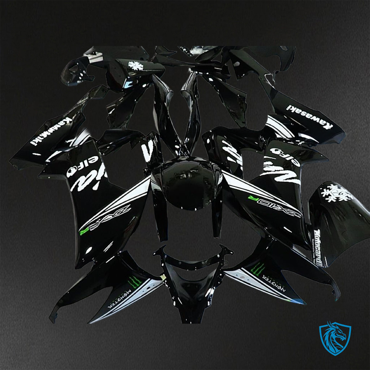 Kawasaki Ninja ZX-10R (2008-2010) Black & White Fairings Kit - Aftermarket ABS Bodywork