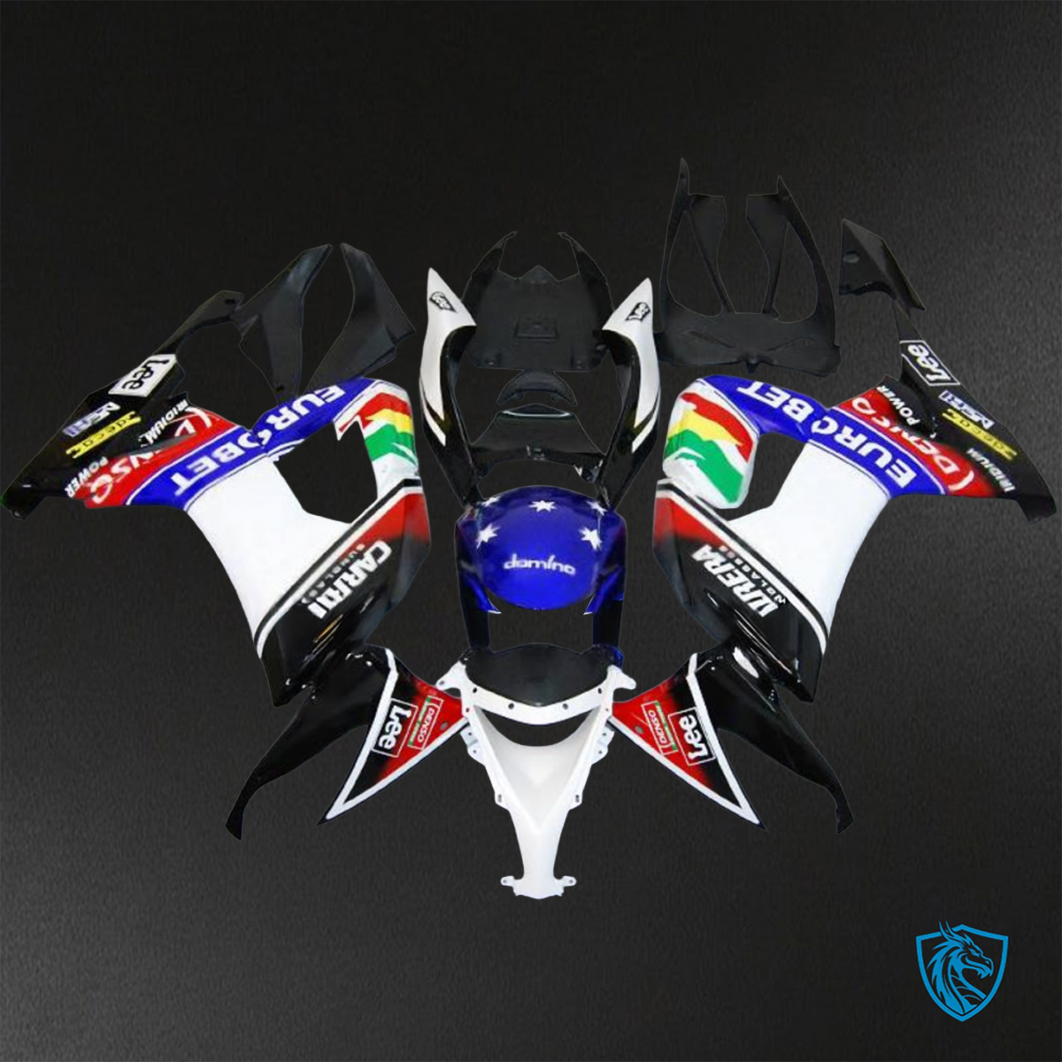 Kawasaki Ninja ZX-10R (2008-2010) Black & White Carrera - Custom ABS Fairing Kit