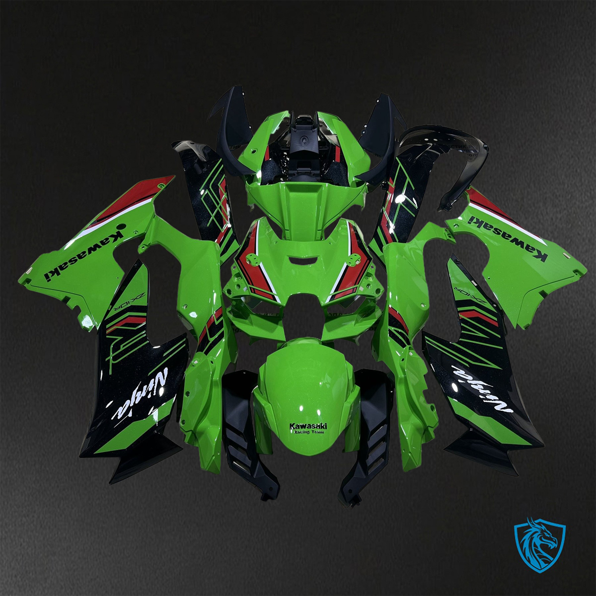 Kawasaki Ninja ZX-10R (2021-2023) Glossy Green, Black & Red Fairing Kit - Aftermarket ABS Bodywork