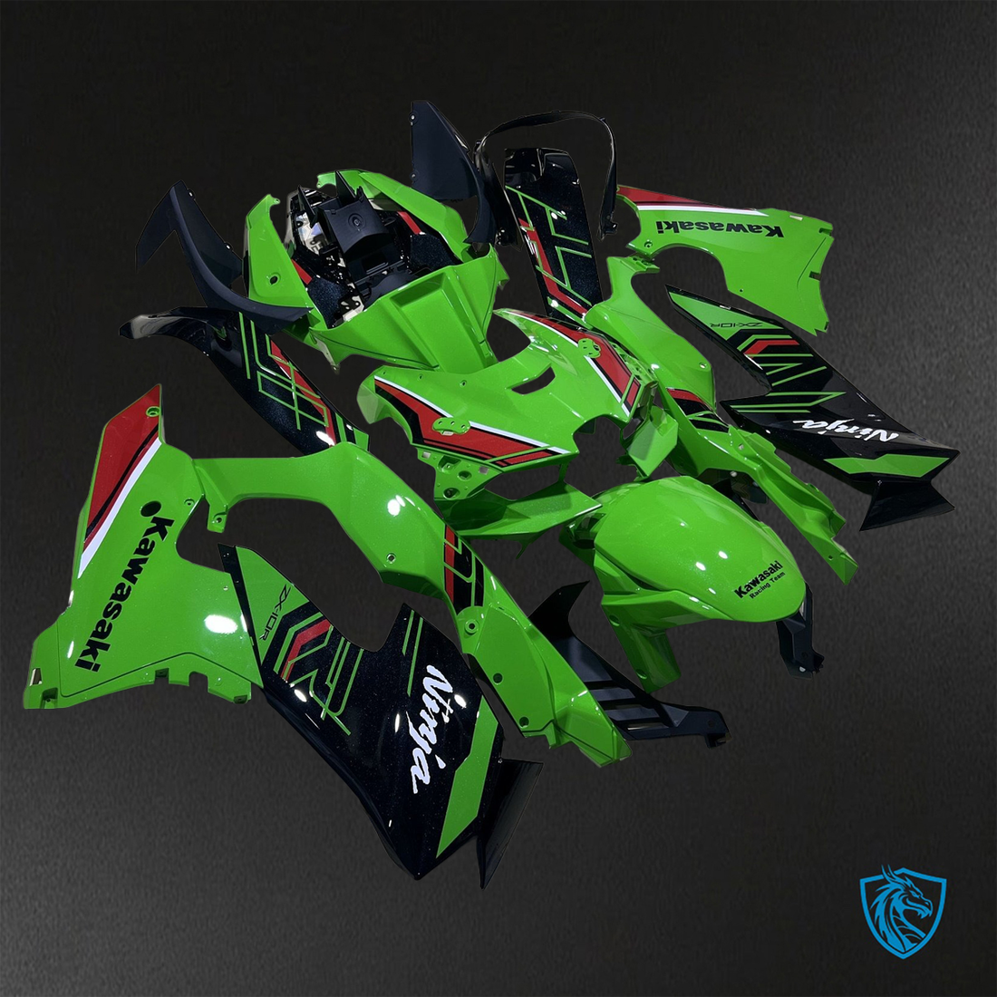 Kawasaki Ninja ZX-10R (2021-2023) Glossy Green, Black & Red Fairing Kit - Aftermarket ABS Bodywork