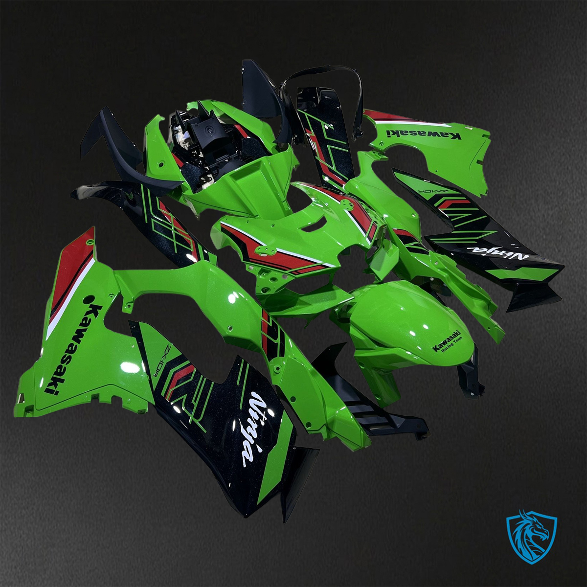 Kawasaki Ninja ZX-10R (2021-2023) Glossy Green, Black & Red Fairing Kit - Aftermarket ABS Bodywork