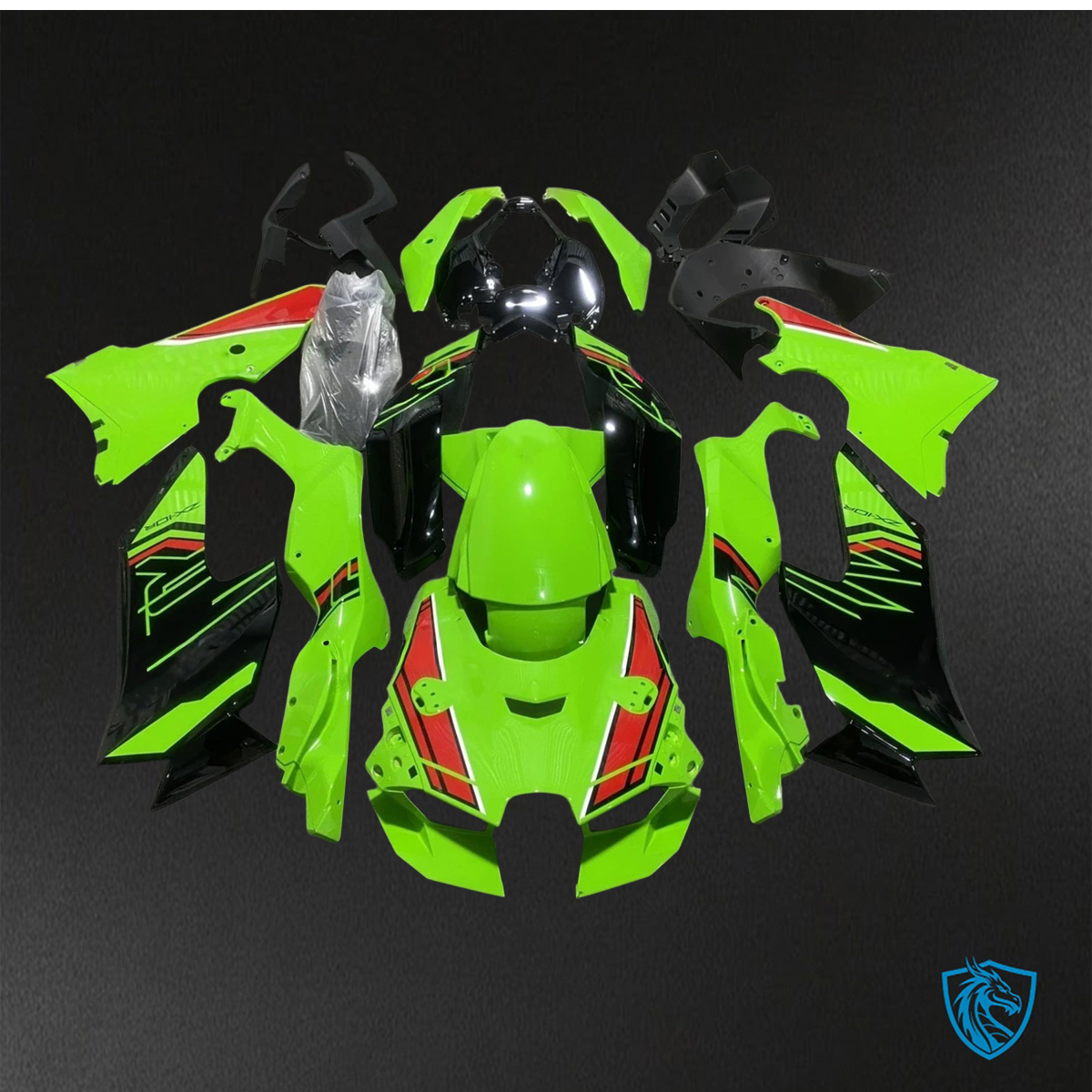 Kawasaki Ninja ZX-10R (2021-2023) Green, Red & Black Fairings Kit - Aftermarket ABS Bodywork