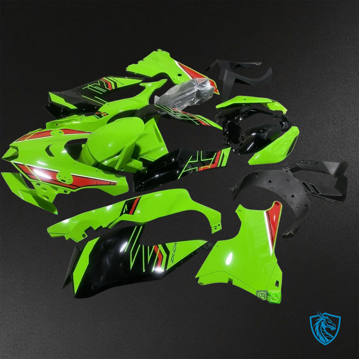 Kawasaki Ninja ZX-10R (2021-2023) Green, Red & Black Fairings Kit - Aftermarket ABS Bodywork