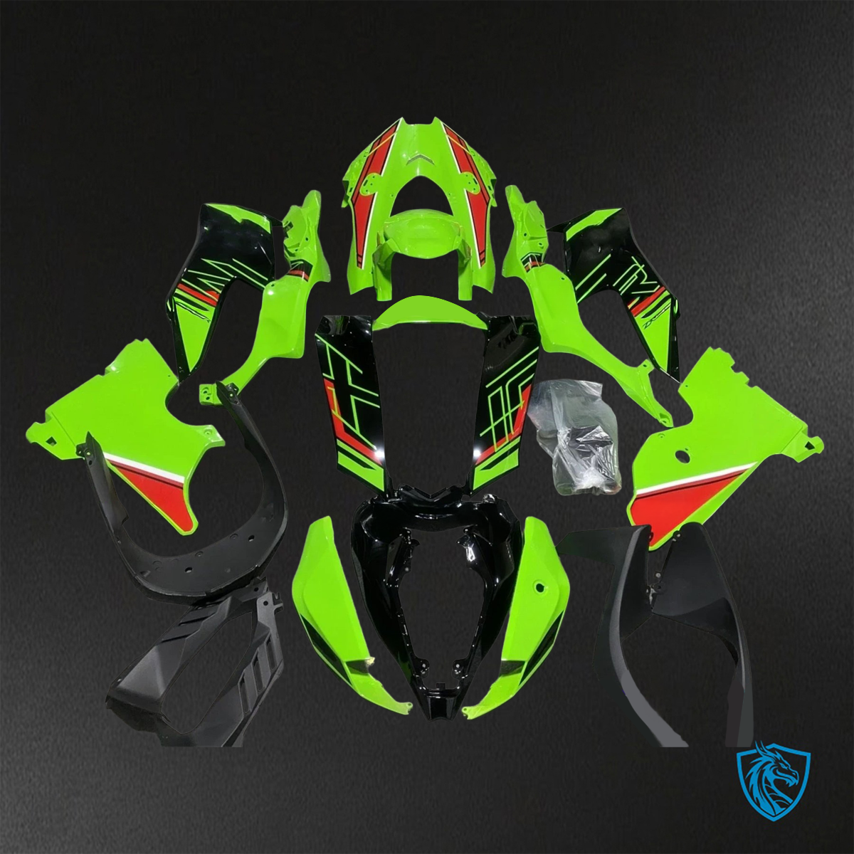 Kawasaki Ninja ZX-10R (2021-2023) Green, Red & Black Fairings Kit - Aftermarket ABS Bodywork