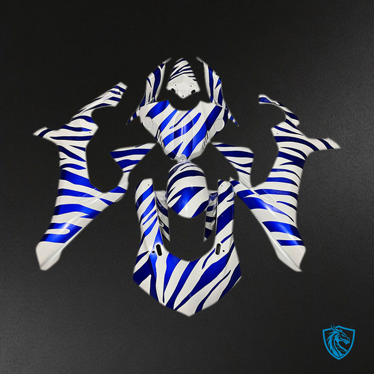 Yamaha R1 (2015-2019) Blue & White Zebra Motorcycle - Custom ABS Fairing Kit