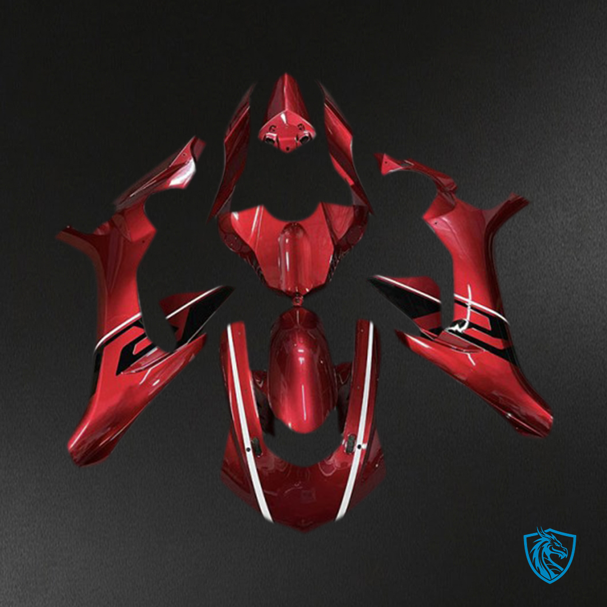 Yamaha R1 (2015-2019) Deep Red, White & Black Motorcycle- Custom ABS Fairing Kit