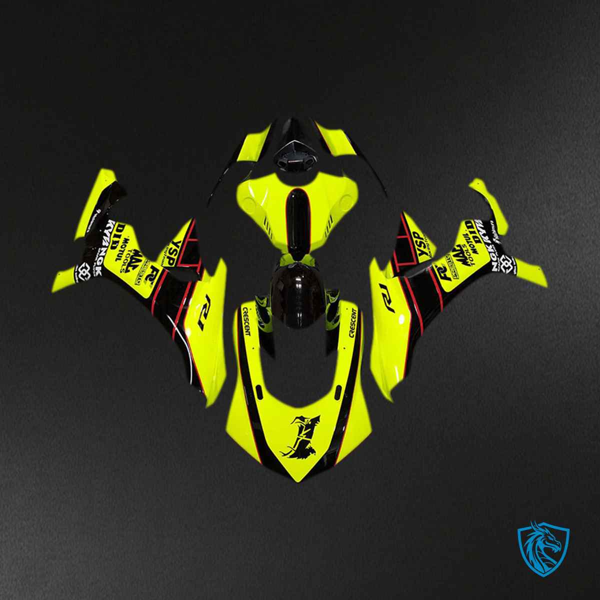 Yamaha R1 (2015-2019) Floro Yellow & Black Motorcycle Fairing Kit | ABS Bodywork