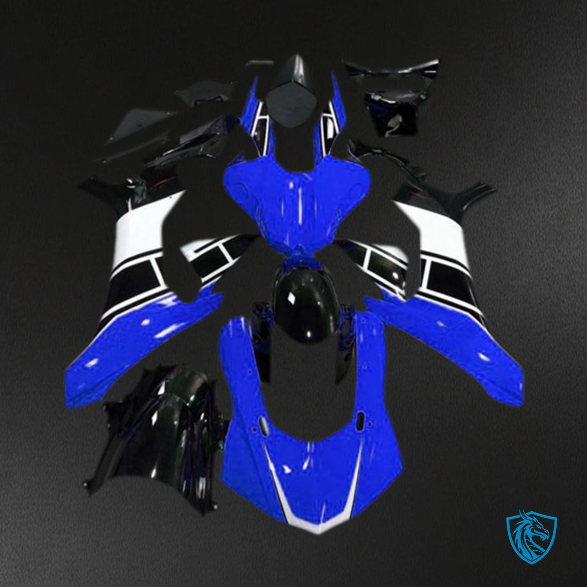 Yamaha R1 (2015-2019) Glossy Blue White & Black Motorcycle Fairings Kit - Aftermarket ABS Bodywork
