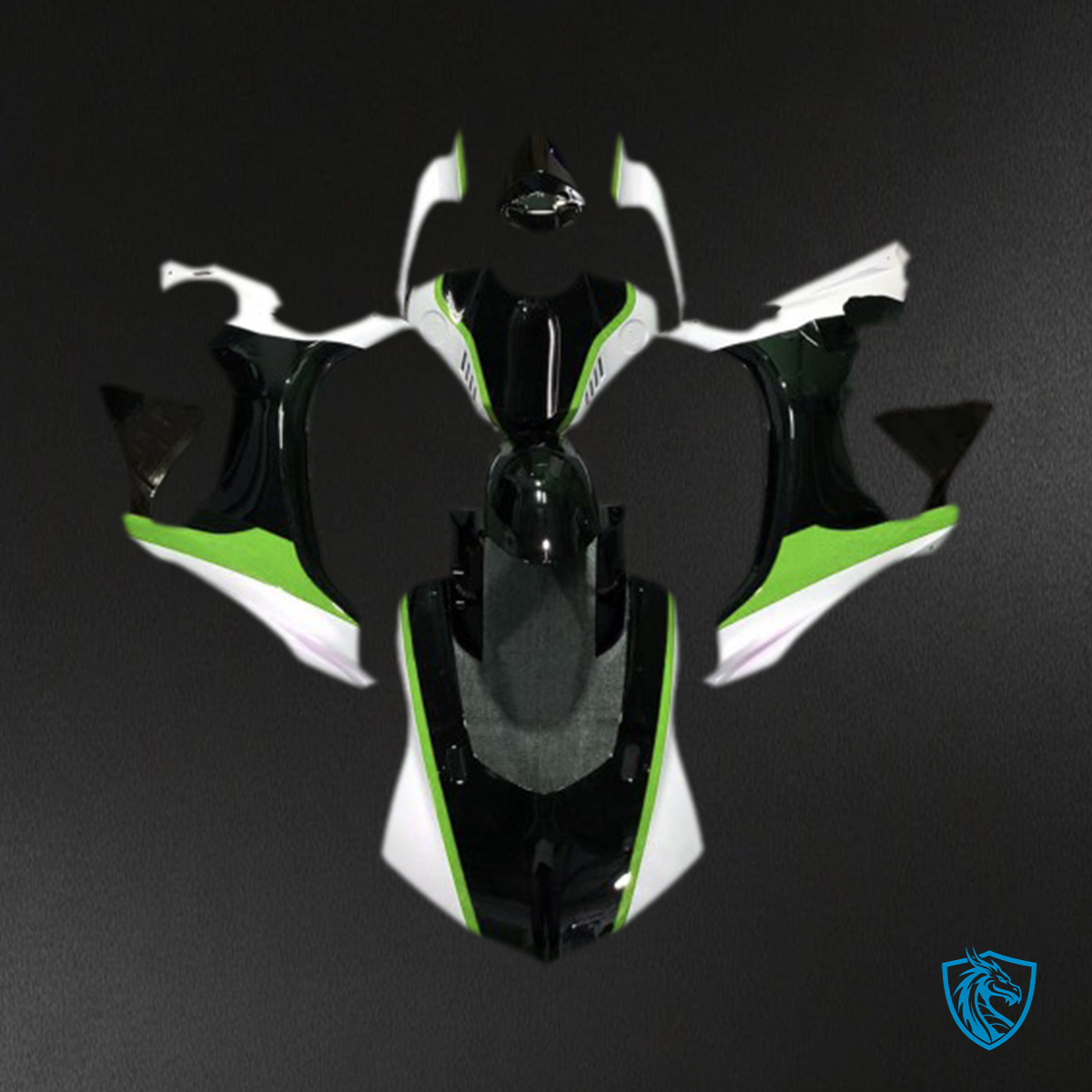 Yamaha R1 (2015-2019) Green, Black & White Motorcycle Fairings Kit - Aftermarket ABS Bodywork