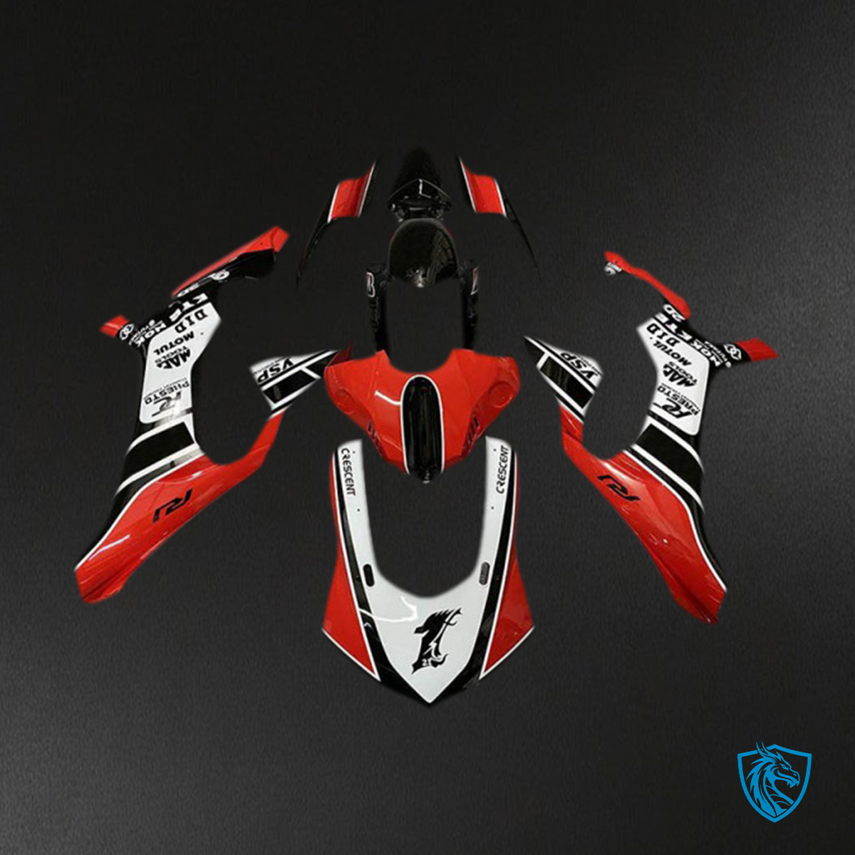 Yamaha R1 (2015-2019) Red Gloss & White Motorcycle - Custom ABS Fairing Kit
