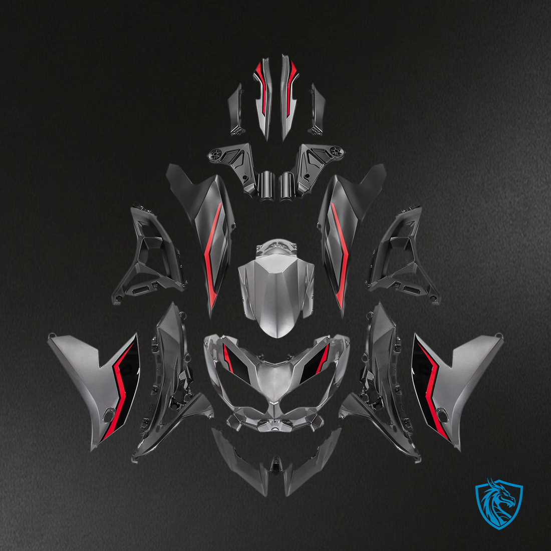 Kawasaki VERSYS 650 (2022-2024) KLE ABS Sliver & Red pattern - Custom ABS Fairing Set