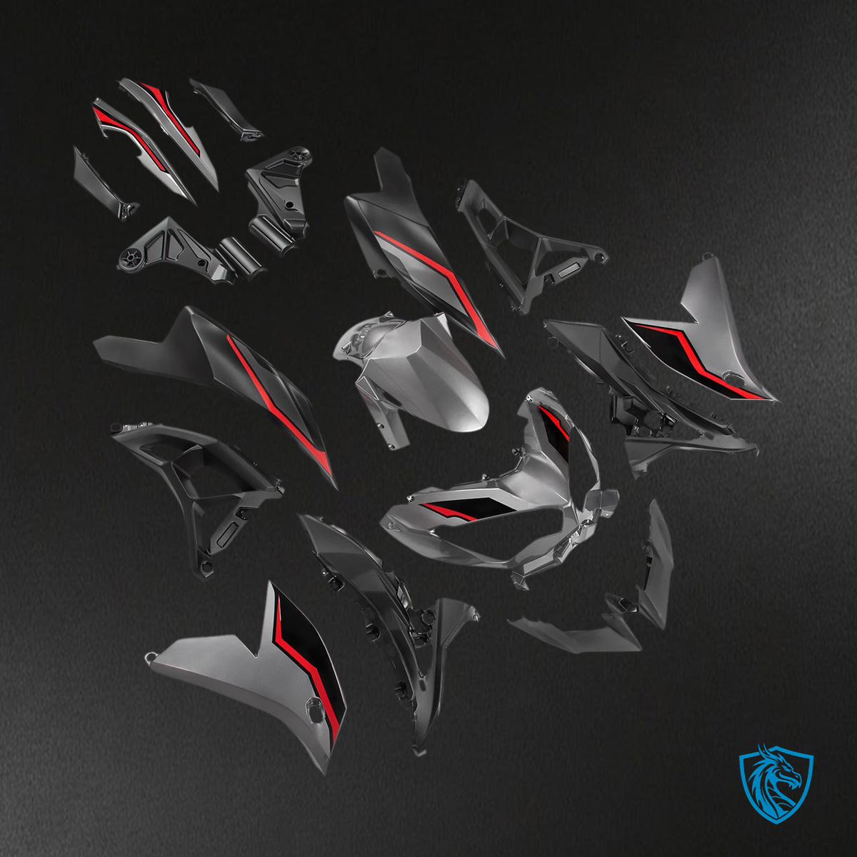 Kawasaki VERSYS 650 (2022-2024) KLE ABS Sliver & Red pattern - Custom ABS Fairing Set