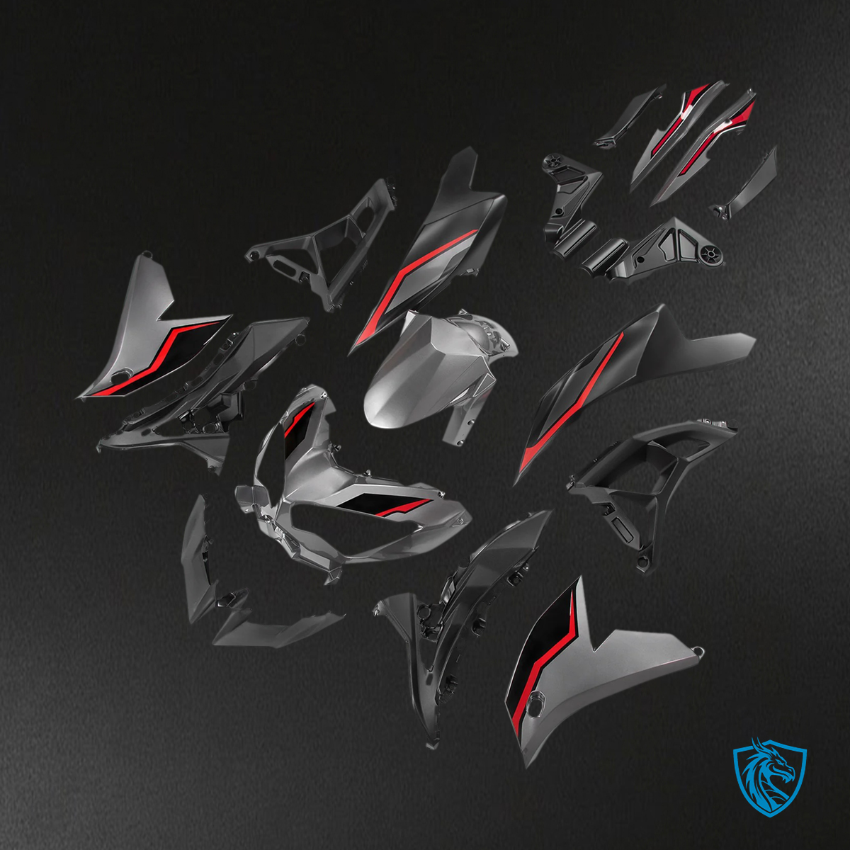 Kawasaki VERSYS 650 (2022-2024) KLE ABS Sliver & Red pattern - Custom ABS Fairing Set