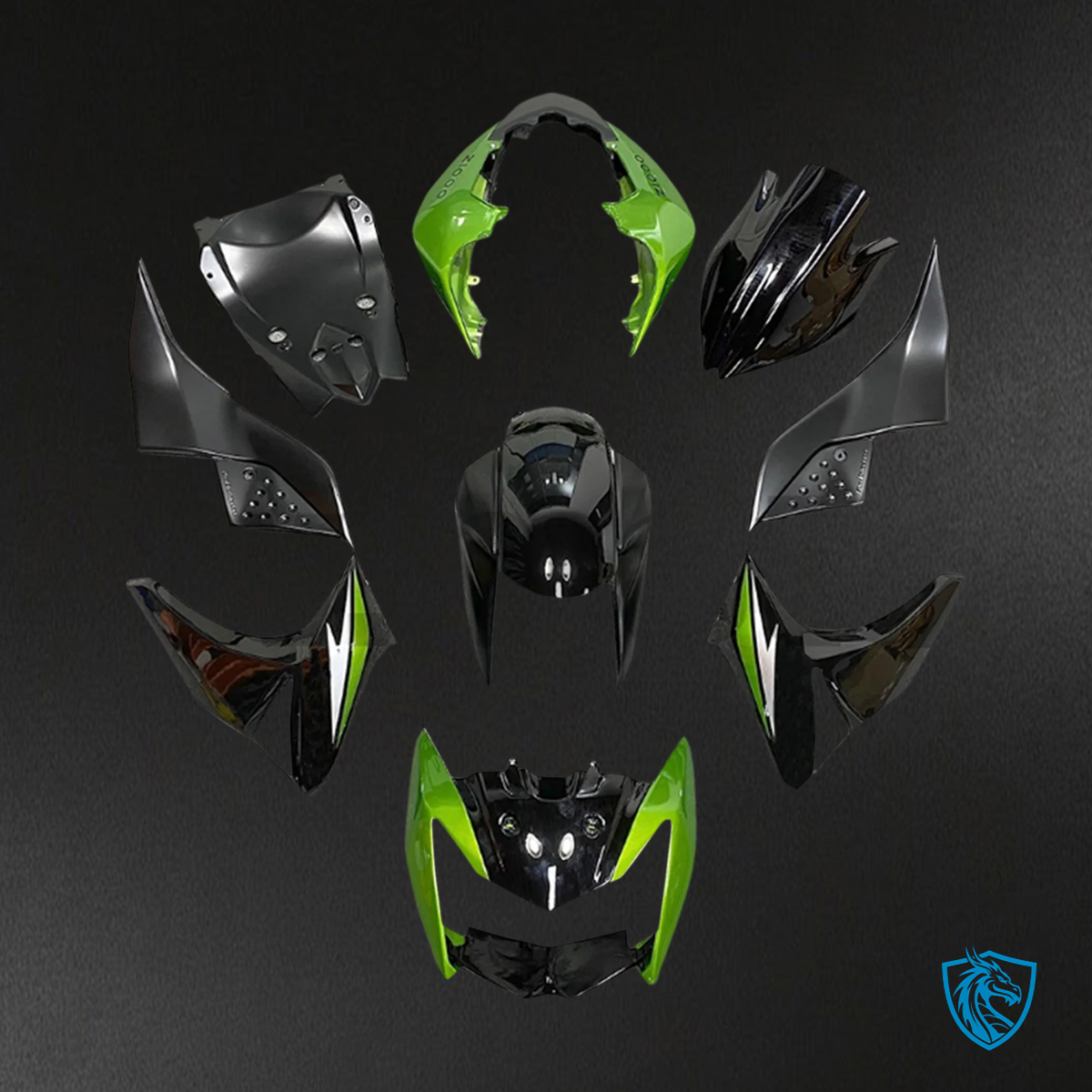 Kawasaki Z1000 (2007-2009) Black & Green - Fairing Kit