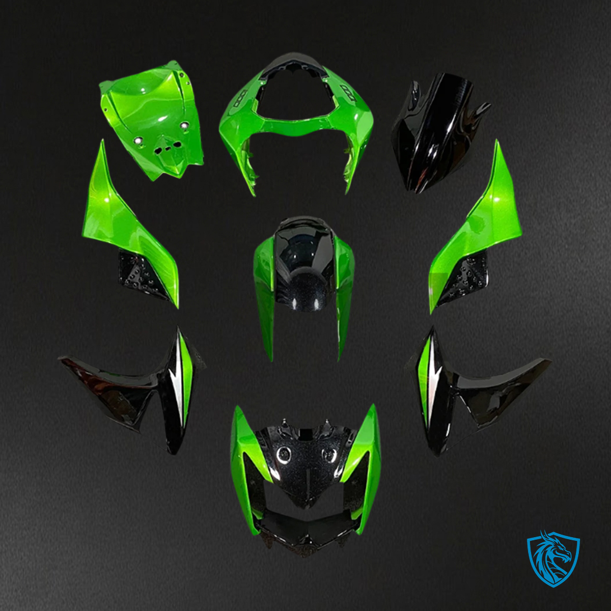 Kawasaki Z1000 (2007-2009) Glossy Black & Green - Fairing Kit