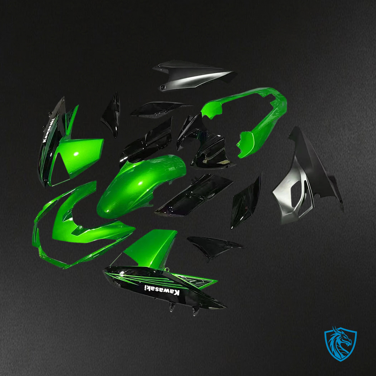 Kawasaki Z1000 (2010-2013) Green & Black Style2 Fairing Kit - Aftermarket ABS Bodywork