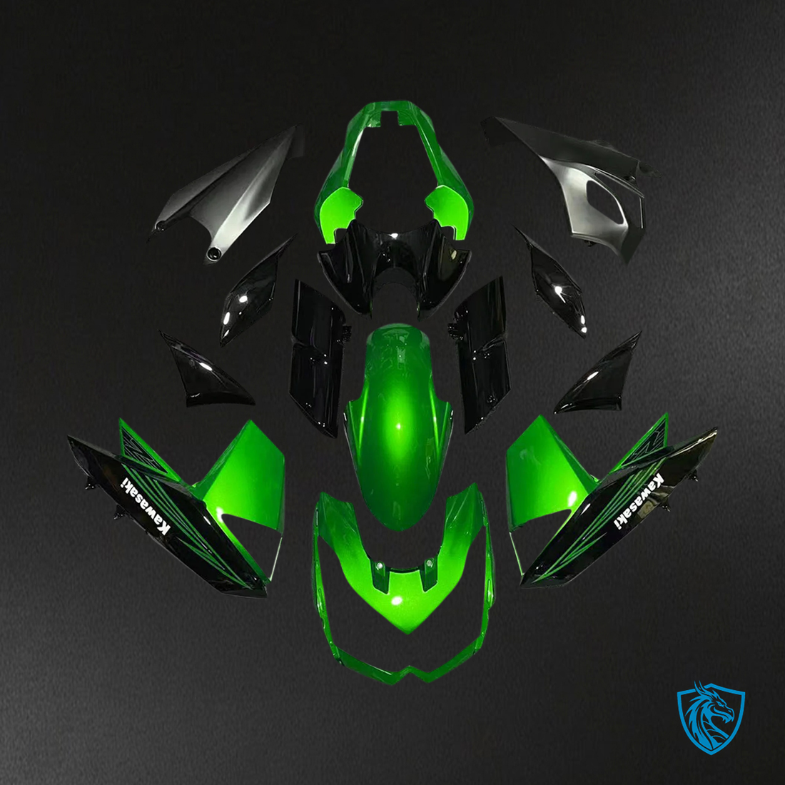 Kawasaki Z1000 (2010-2013) Green & Black Style2 Fairing Kit - Aftermarket ABS Bodywork