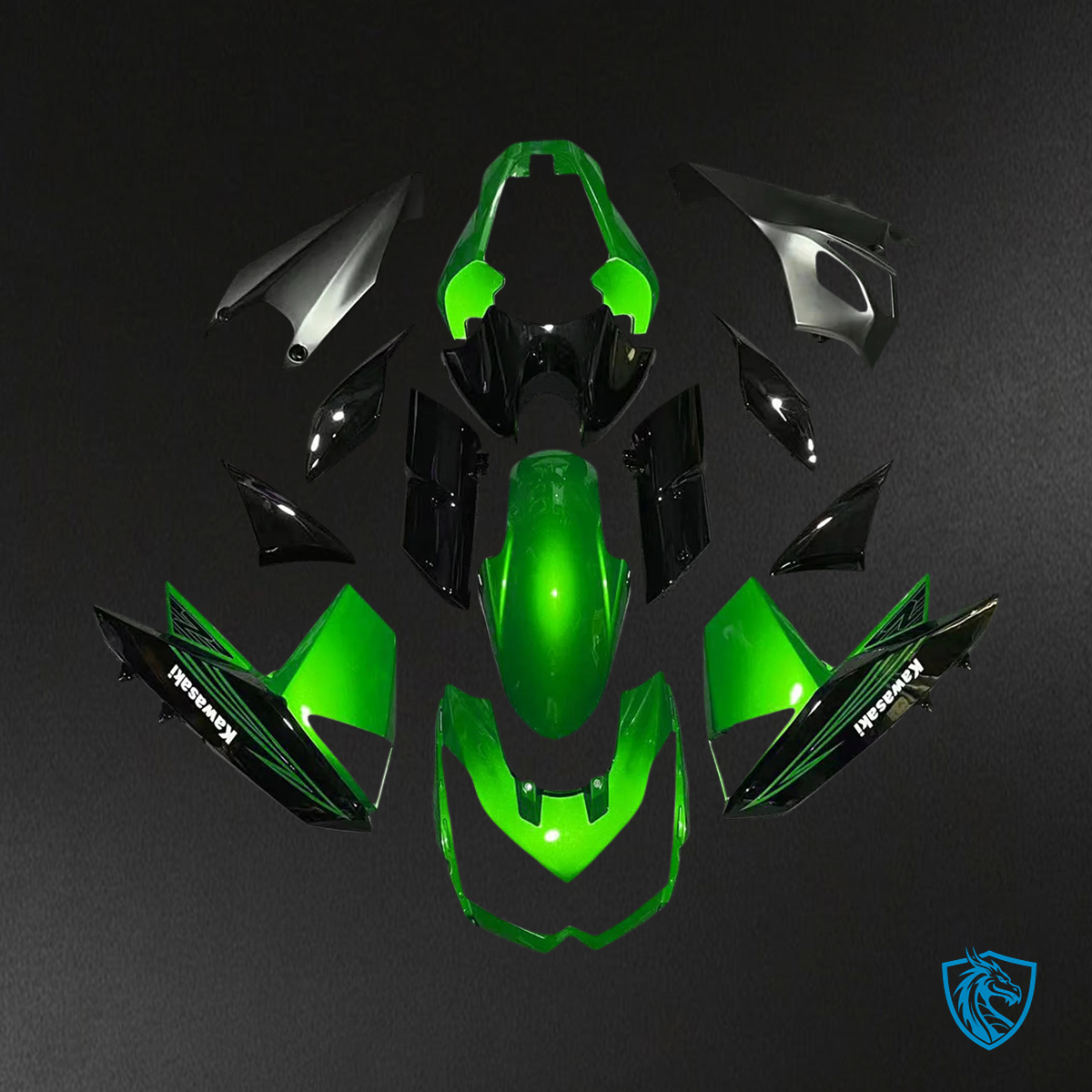 Kawasaki Z1000 (2010-2013) Green & Black Style2 Fairing Kit - Aftermarket ABS Bodywork