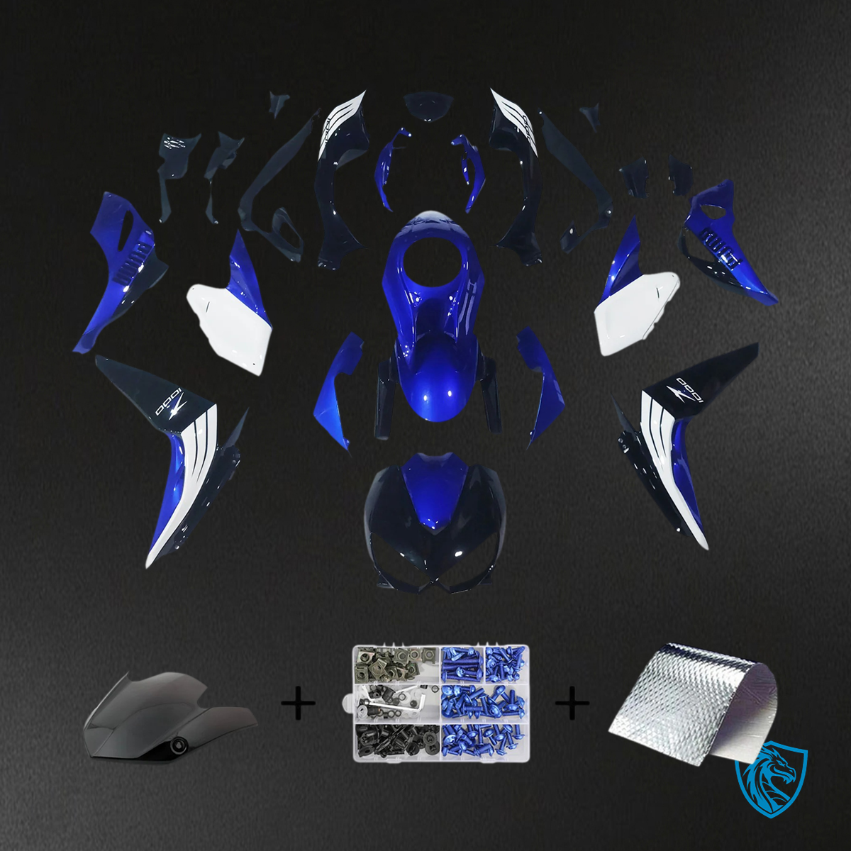 Kawasaki Z1000 (2014-2017) Black, White & Blue Fairing Kit - Aftermarket ABS Bodywork