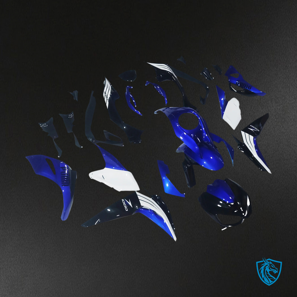 Kawasaki Z1000 (2014-2017) Black, White & Blue Fairing Kit - Aftermarket ABS Bodywork