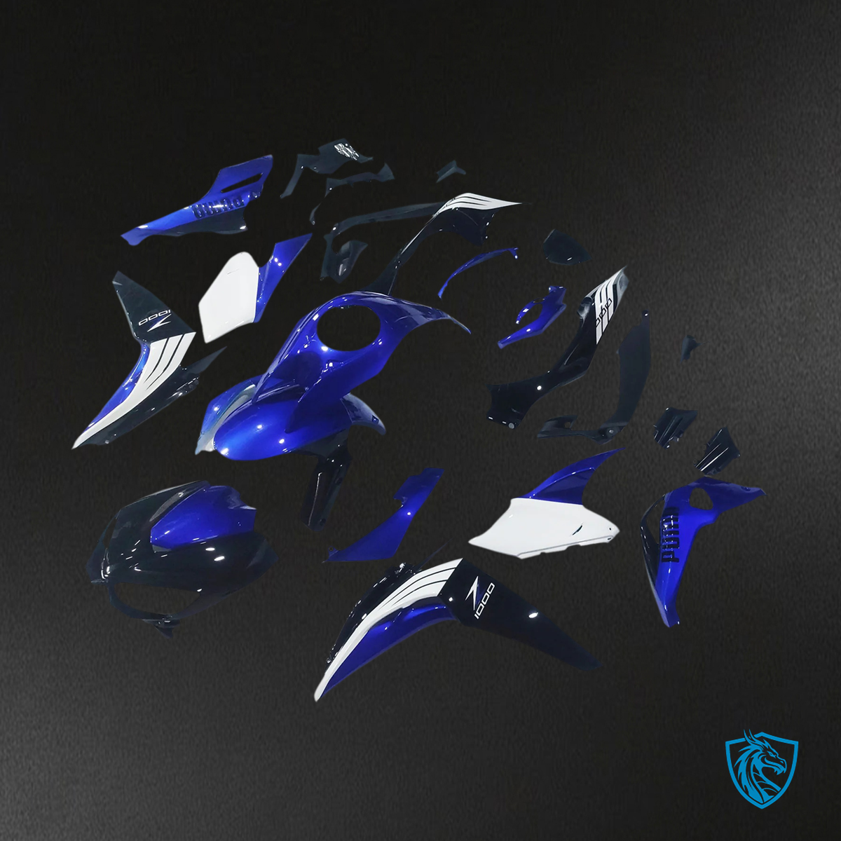 Kawasaki Z1000 (2014-2017) Black, White & Blue Fairing Kit - Aftermarket ABS Bodywork